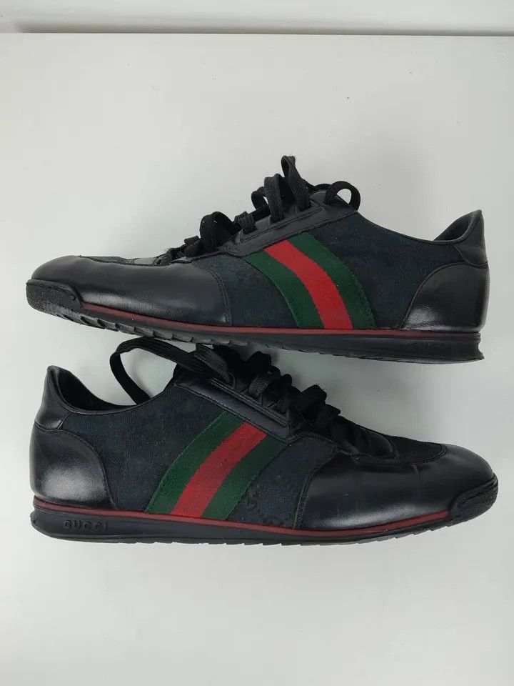 Gucci Leather Guccissima Strip Web Shoes Sneakers 28 Cm in Black, Men's (Size 10)