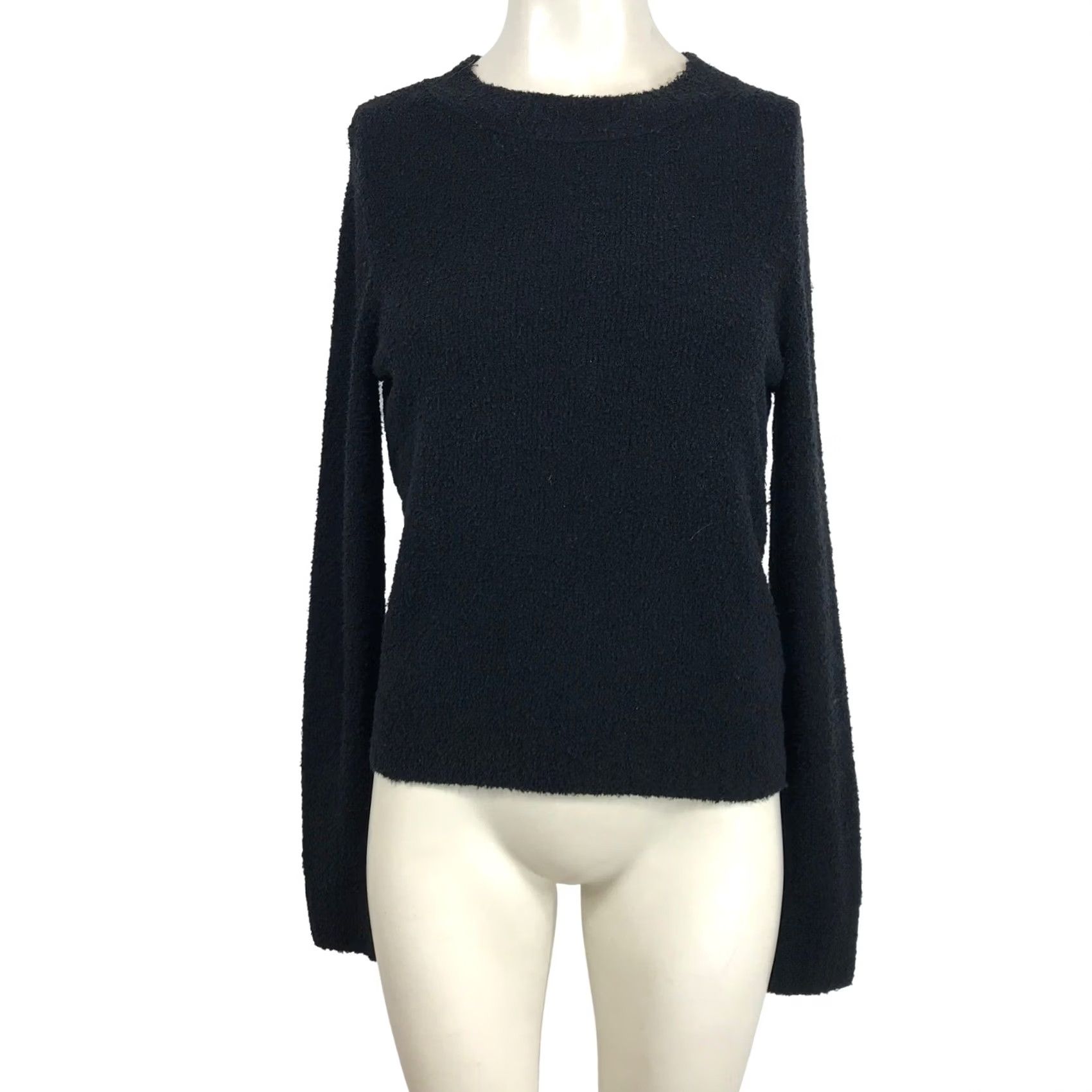 Vince Vince Black Boucle Cotton Blend Crew Neck Sweater XS Women Quiet Luxury Classic Size XS / US 0-2 / IT 36-38 - 2 Thumbnail