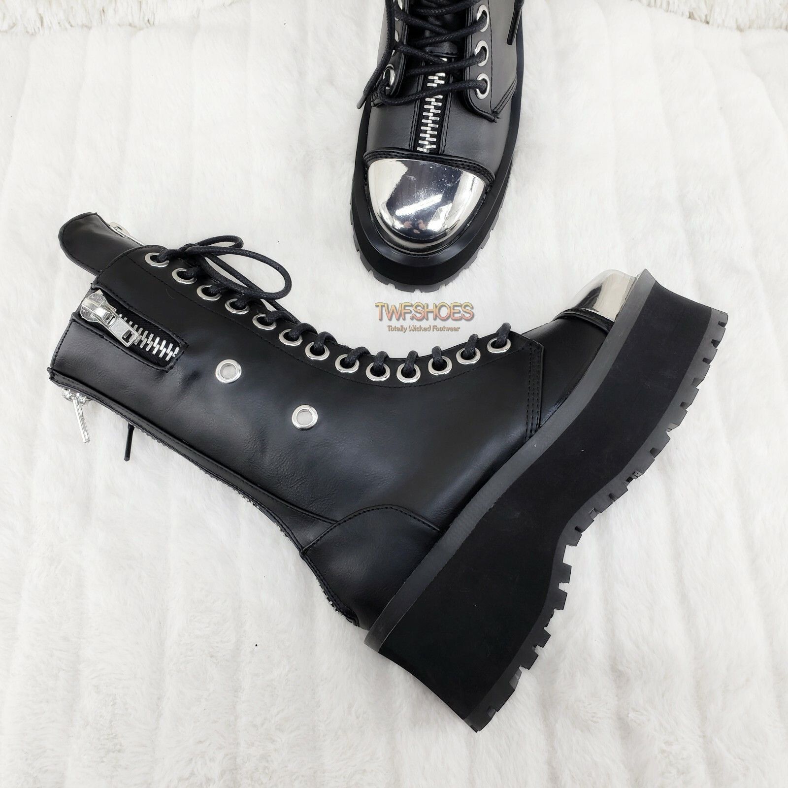 Other Gravedigger 14 Black Chrome Toe Plate Lace Up Boots Men US S Size US 6 / EU 39 - 3 Thumbnail