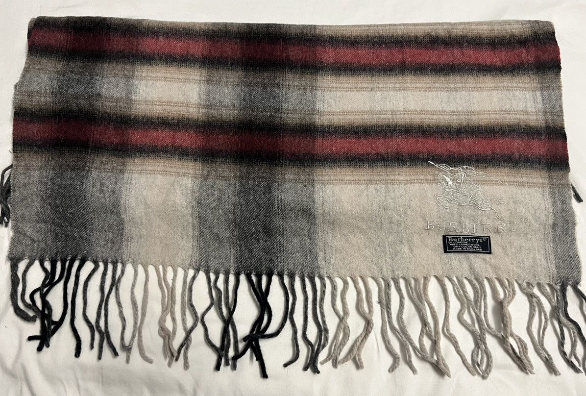 image of Burberrys Nova Check Beige Maroon Scarf in Cream, Women's