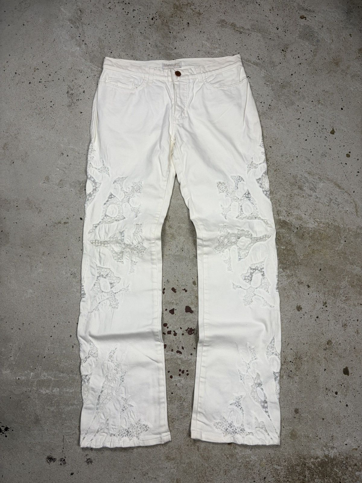 Roberto Cavalli Vintage 2000s Roberto Cavalli White Lace Embroidery Pants Size 30" / US 8 / IT 44 - 1 Thumbnail