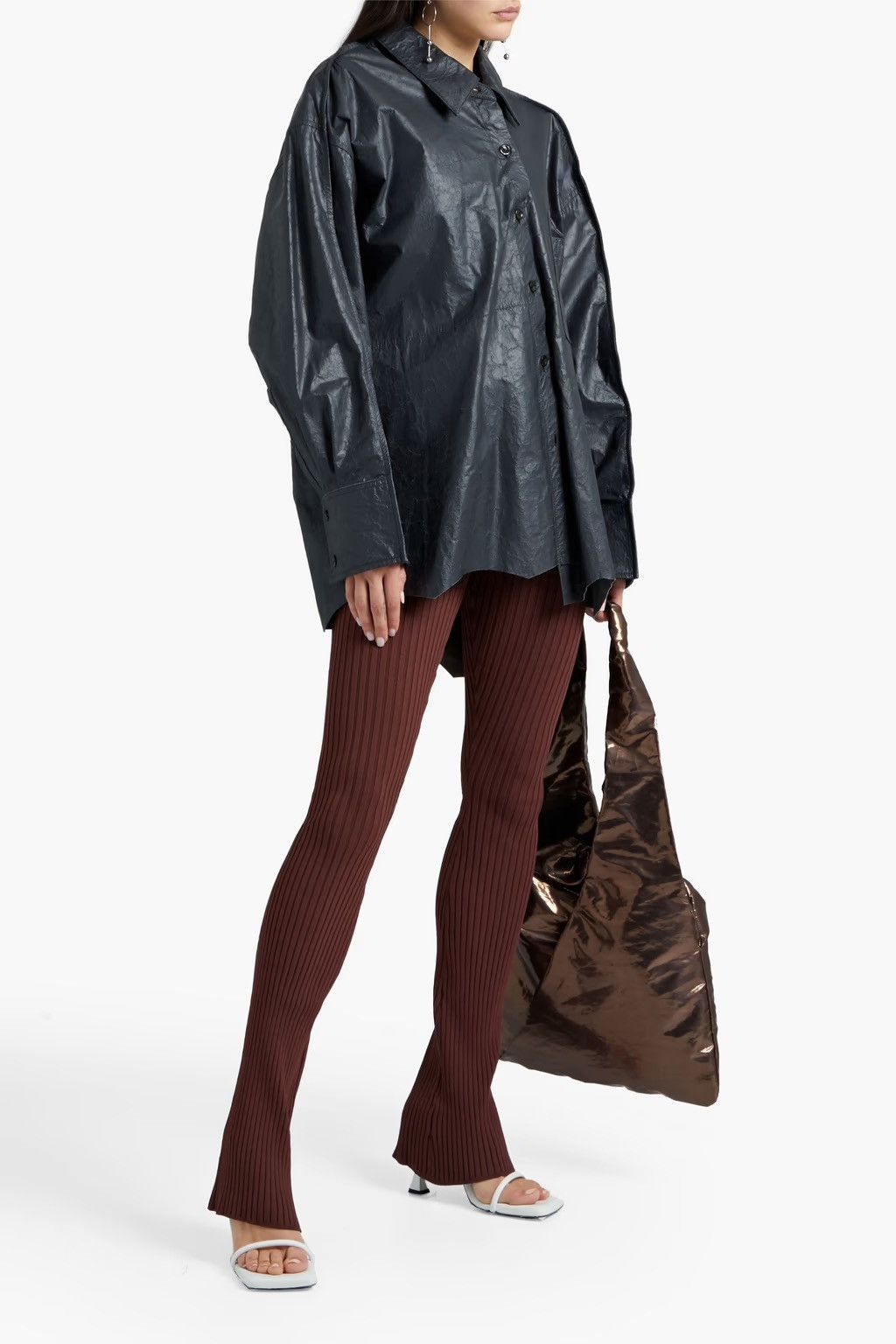 Acne Studios Acne Studios Asymmetric coated crinkled-leather shirt Size US S / EU 44-46 / 1 - 3 Thumbnail