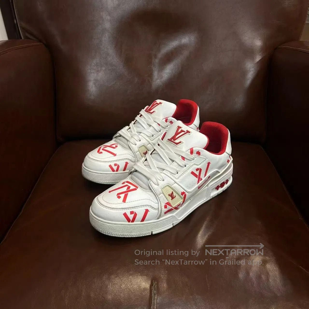 Louis Vuitton LV Trainer White Red Logo. Size US 6.5 / EU 39-40 - 1 Thumbnail