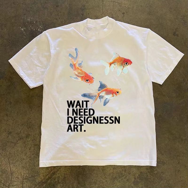 Vintage White washed retro goldfish print t-shirt Size US M / EU 48-50 / 2 - 1 Thumbnail