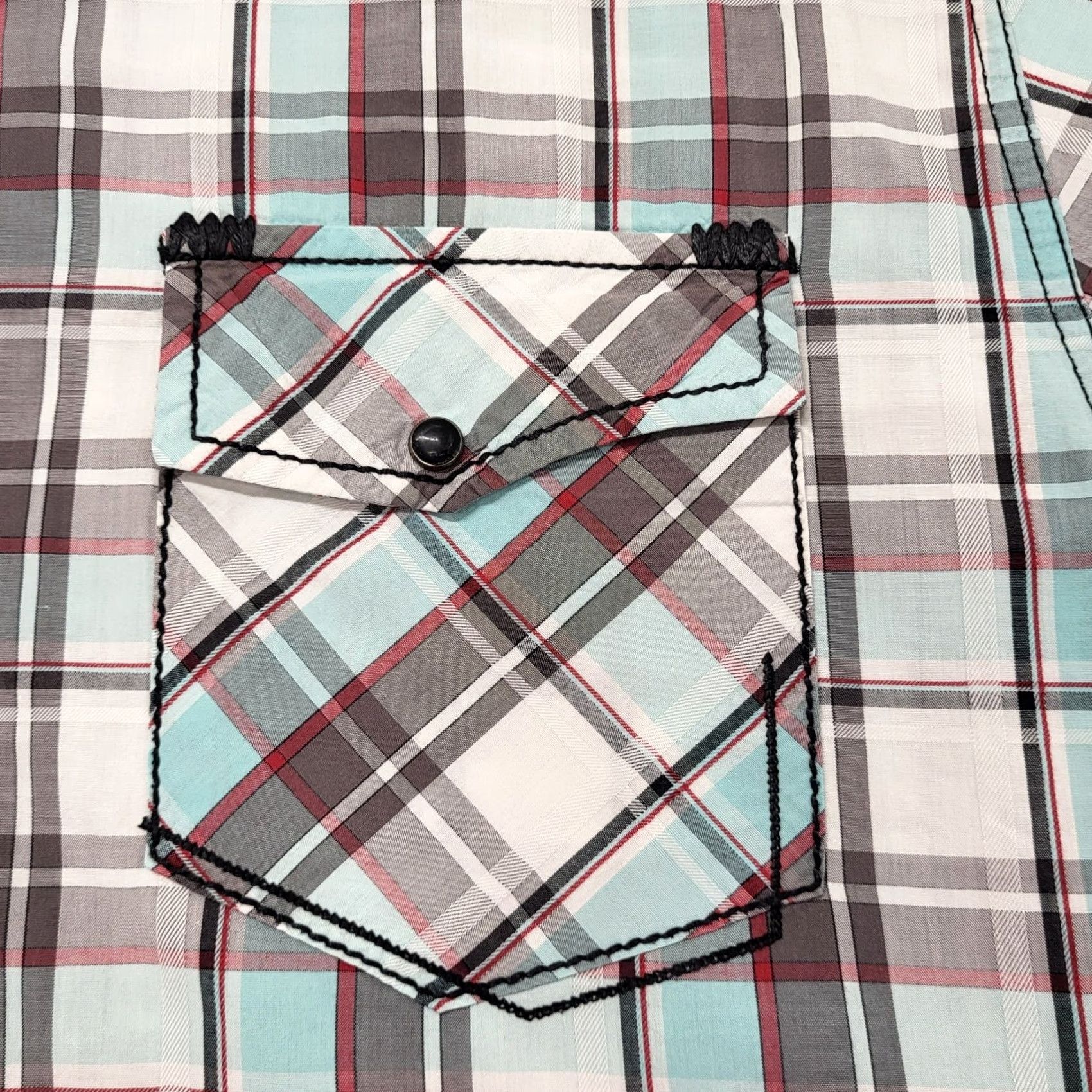 Vintage VINTAGE Havelock Shirt Men’s 2XL Short Sleeve Black Snap Plaid Gray Red Blue Buckle Size US XXL / EU 58 / 5 - 6 Thumbnail