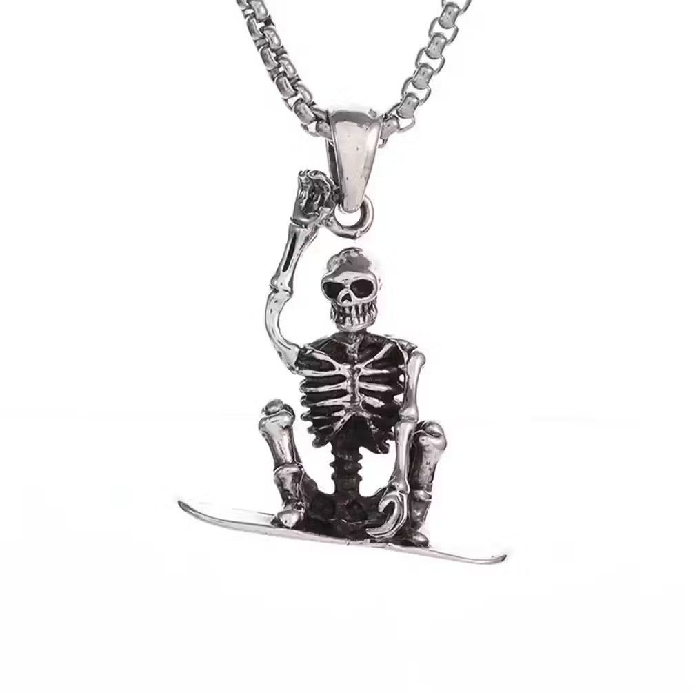 Jewelry Skateboard Skull Pendant Necklace Size ONE SIZE - 3 Thumbnail