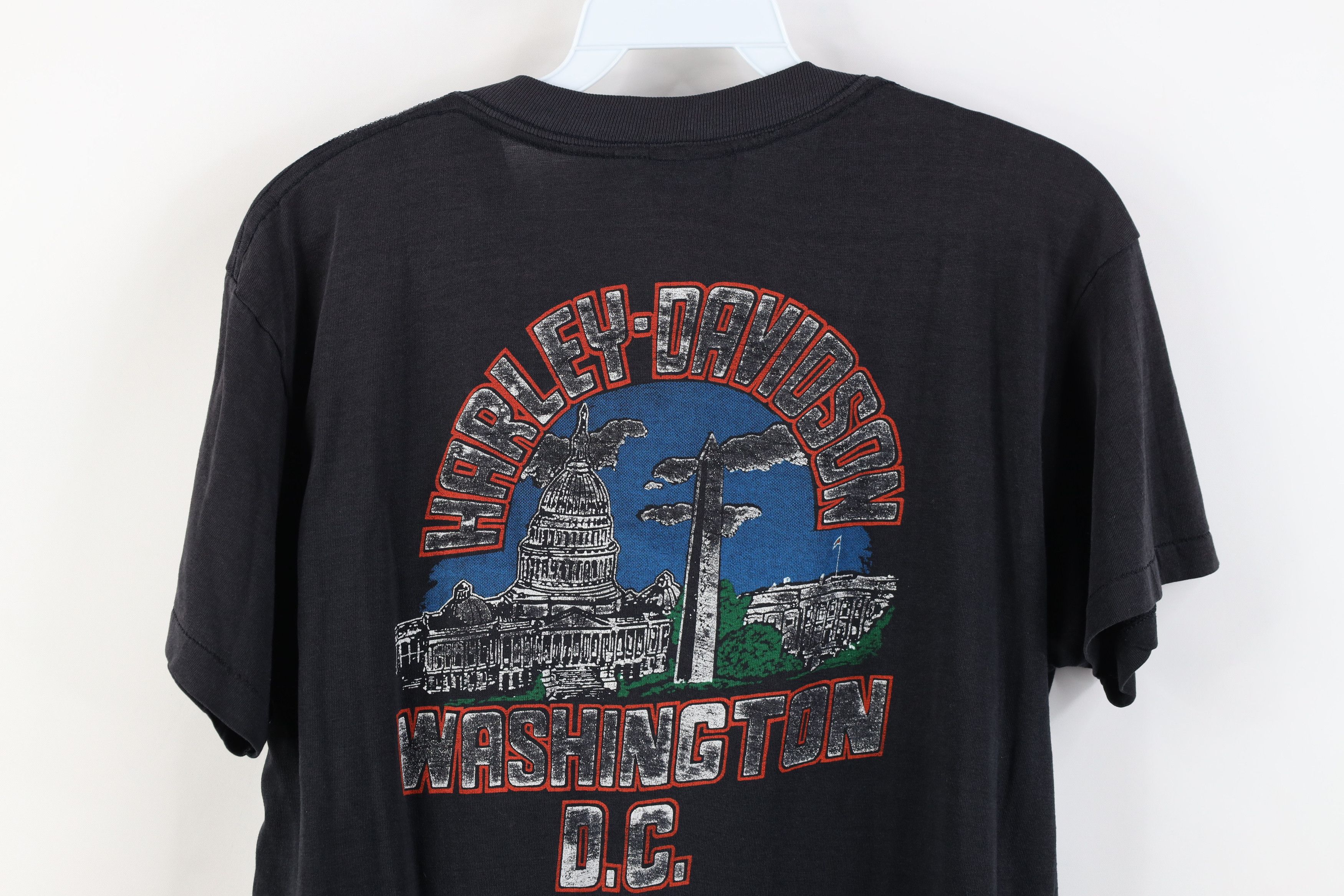 Harley Davidson Vintage 80s 3D Emblem Harley Davidson Eagle Flag T-Shirt USA Size US M / EU 48-50 / 2 - 13 Thumbnail