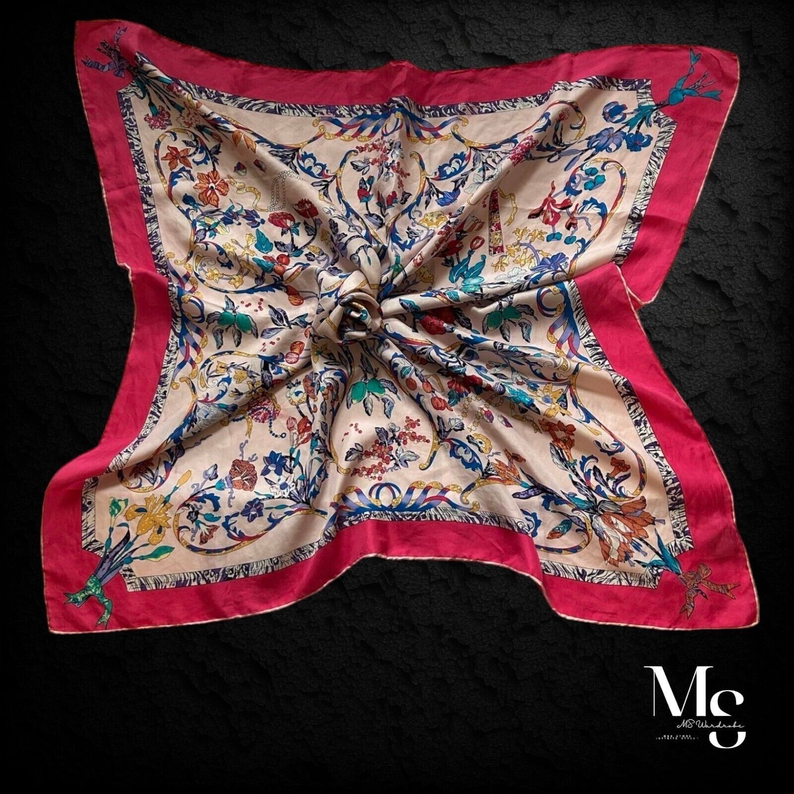 Other Amazing Pink Floral Silk Scarf 34" - 33.3´´ EX COND Size ONE SIZE - 2 Thumbnail