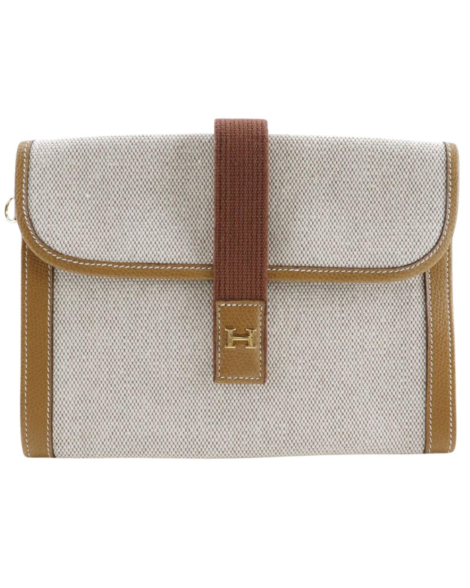 image of Hermes Sophisticated Beige Canvas Clutch Bag, Women's