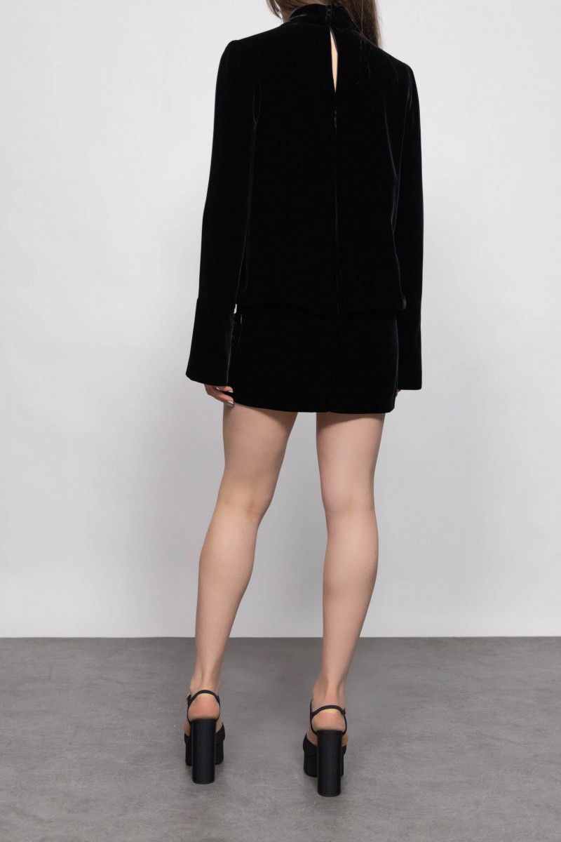 Saint Laurent Paris o1s1wg111124 Short Dress in Velvet in Black Size XS / US 0-2 / IT 36-38 - 4 Thumbnail