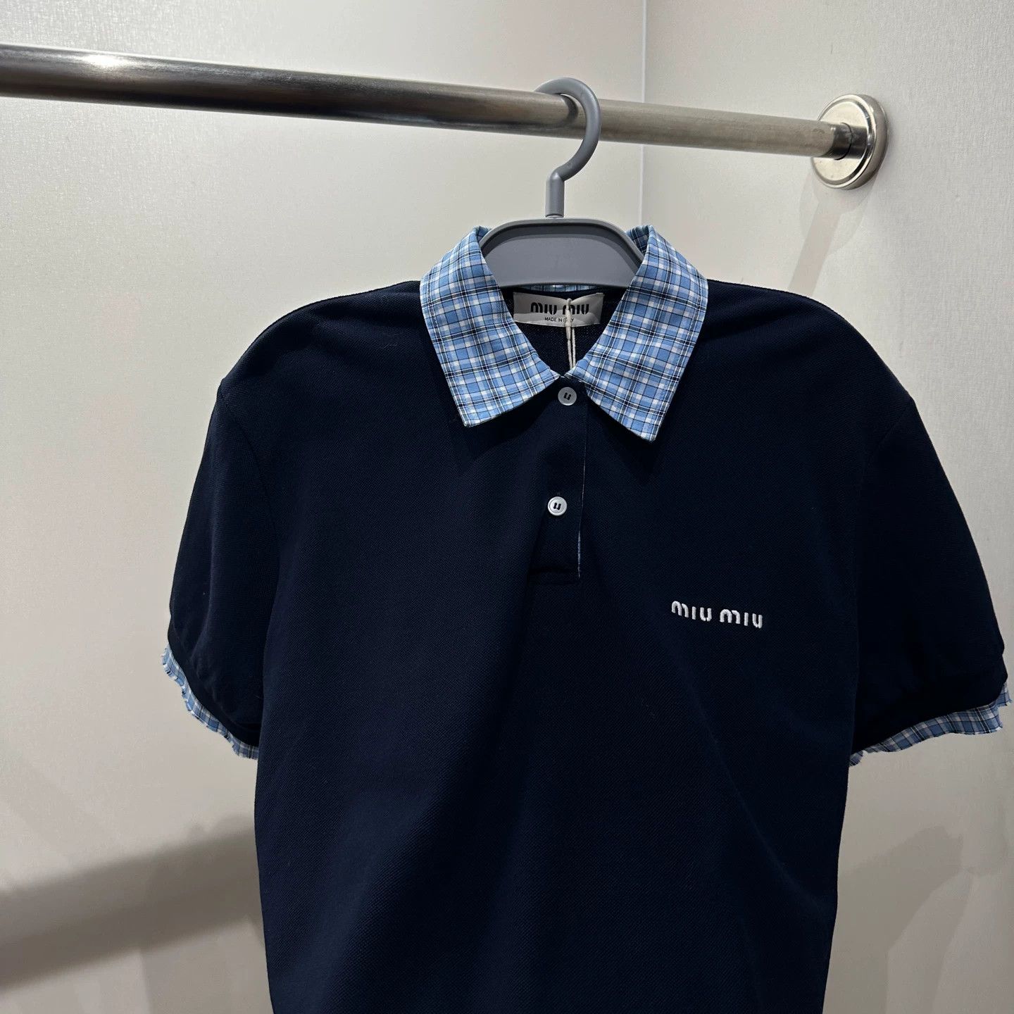 Miu Miu Miu Miu mar418 25SS tartan collar logo short-sleeve Polo S Size S / US 4 / IT 40 - 6 Thumbnail