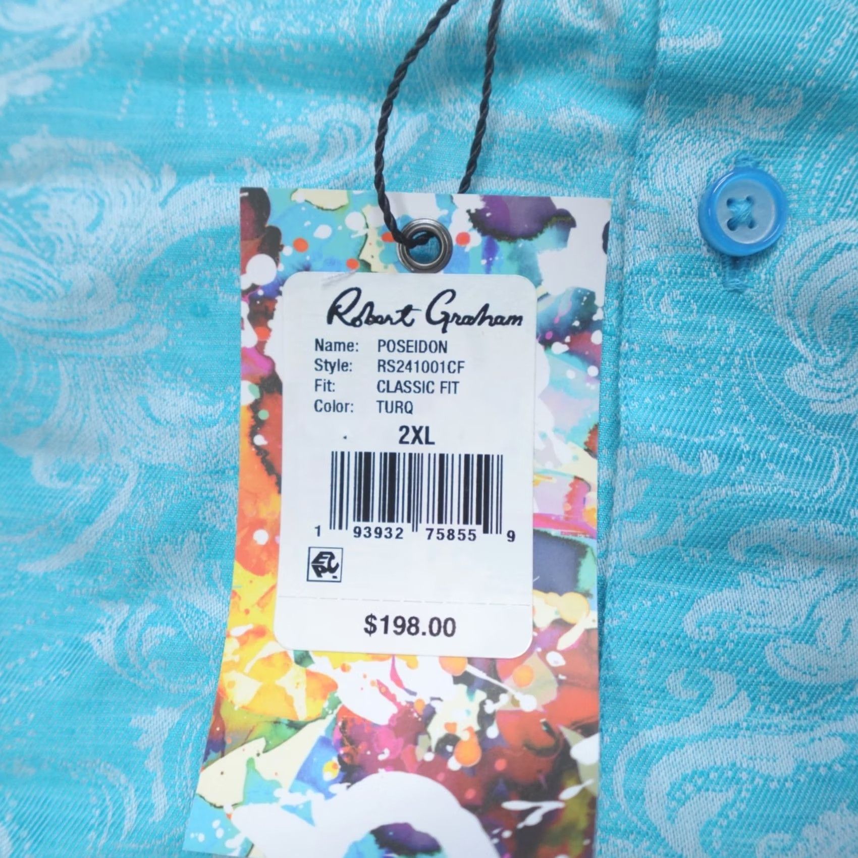 Robert Graham Robert Graham Poseidon Linen Blend Button Up Shirt Paisley Turquoise 2XL Mens Shirt Size US XXL / EU 58 / 5 - 3 Thumbnail