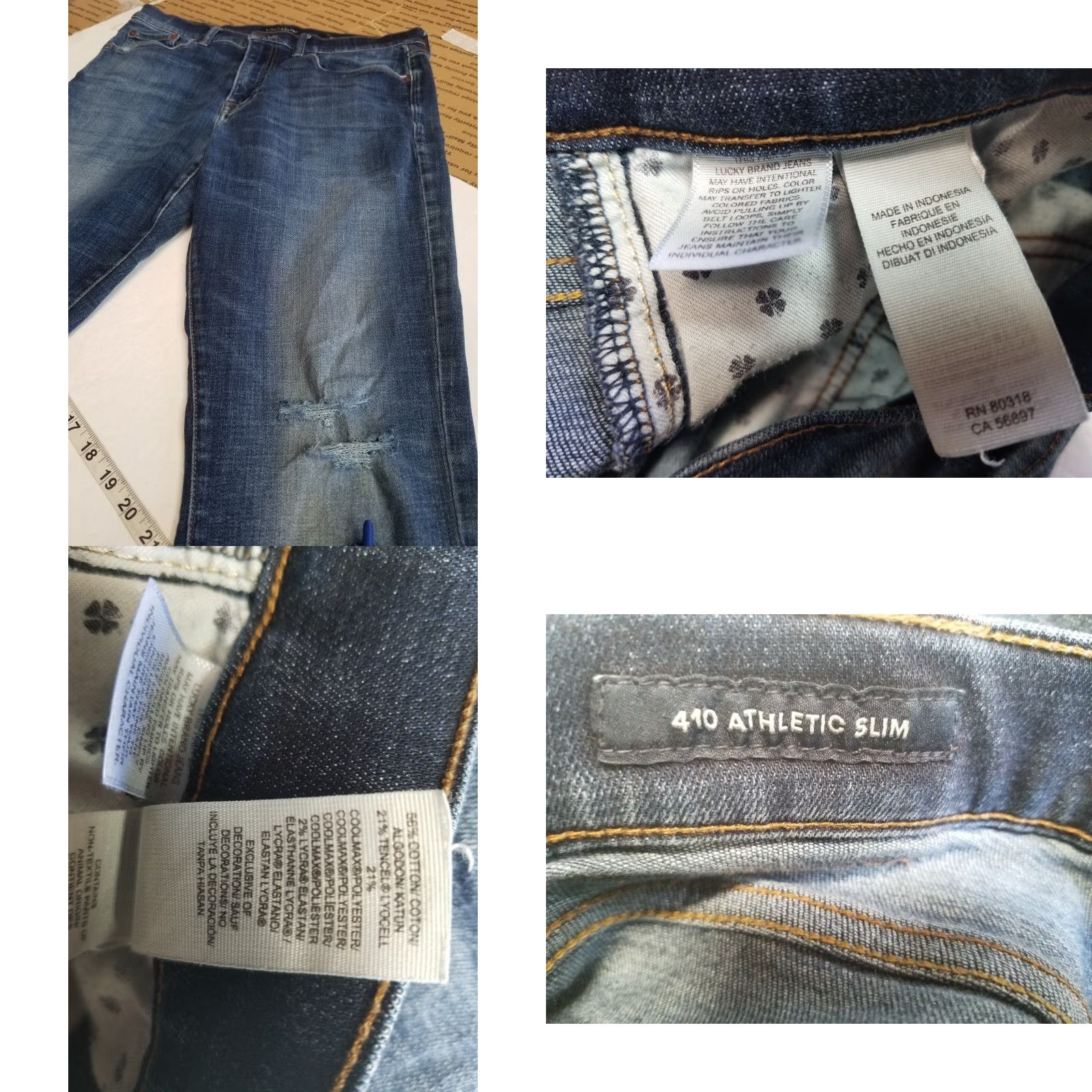 Lucky Brand Lucky Brand Jeans Mens 34x32 Slim Distressed Denim Blue 5-Pocket Straight Jeans Mens Regular 34x32 Distressed Size US 34 / EU 50 - 8 Thumbnail