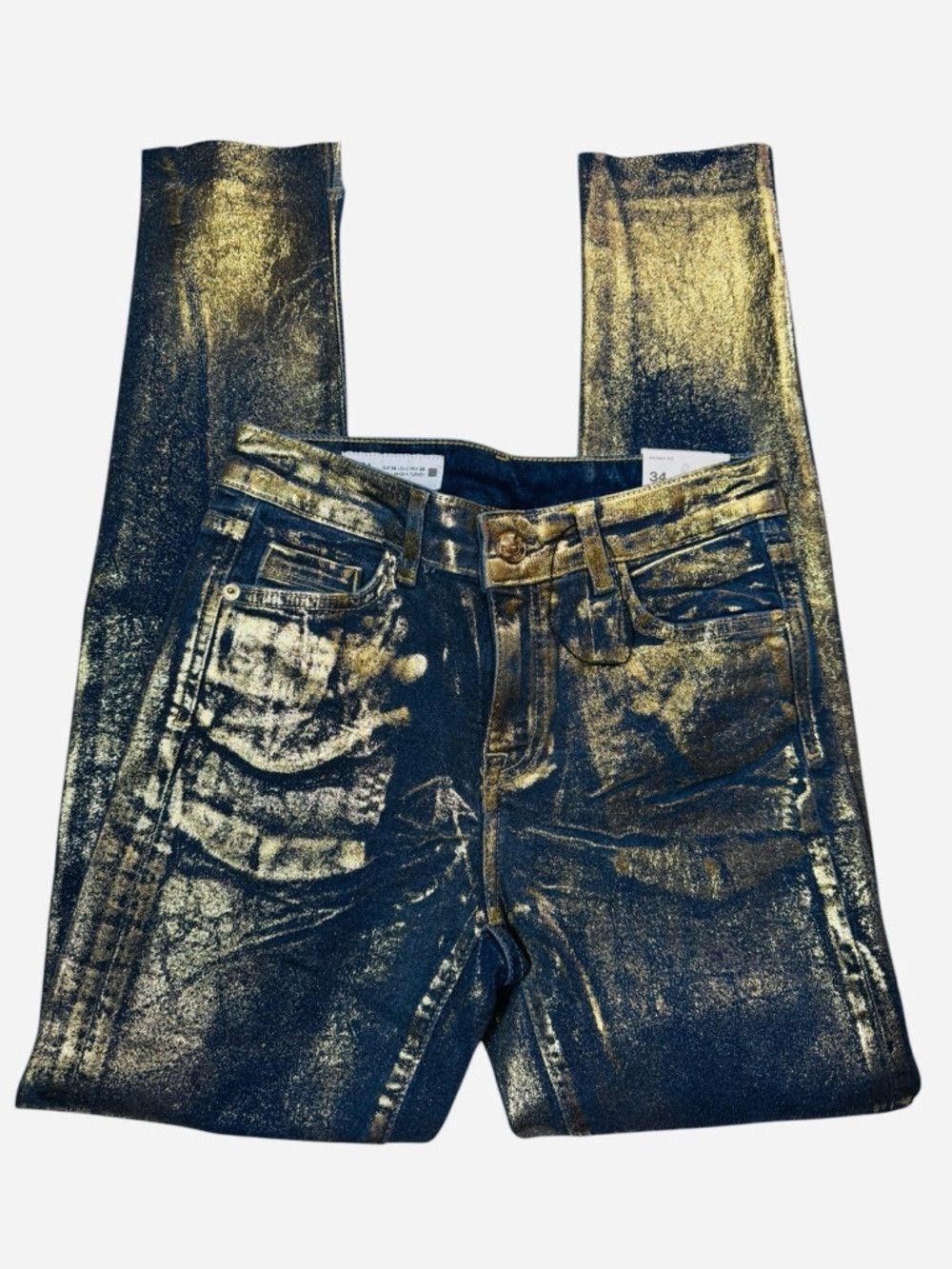 Zara NWT New Zara Coated Golden Foil Skinny Jeans Size 2 Size 26" / US 2 / IT 38 - 3 Thumbnail
