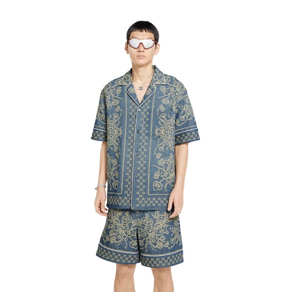 Gucci o1la5ras0626 GG Washed Denim Jacquard Button Shirt in Blue Size US M / EU 48-50 / 2 - 5 Thumbnail