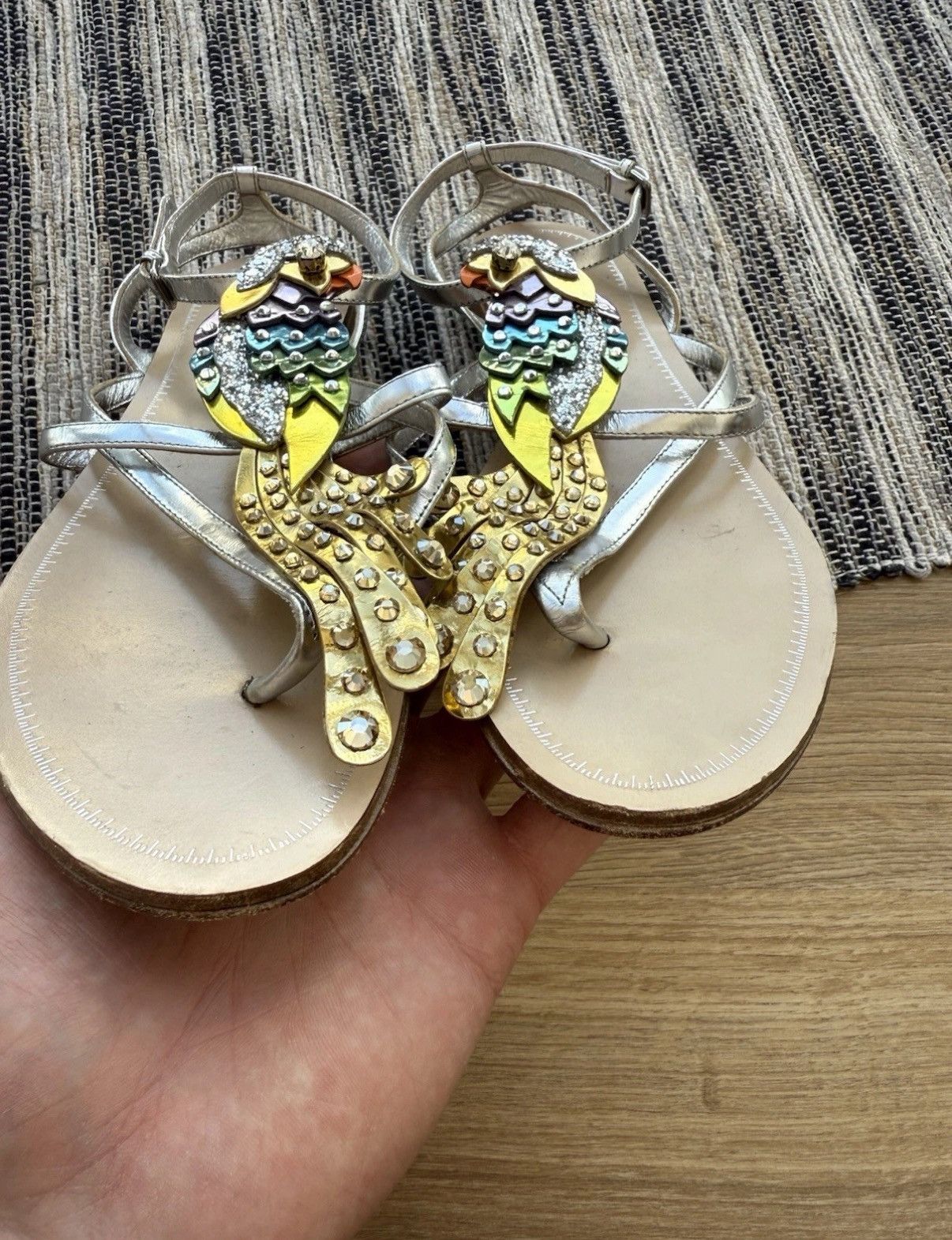 Miu Miu Miu Miu Leather Crystal Sandals Crystal Embellished Parrot Size US 7 / IT 37 - 14 Thumbnail