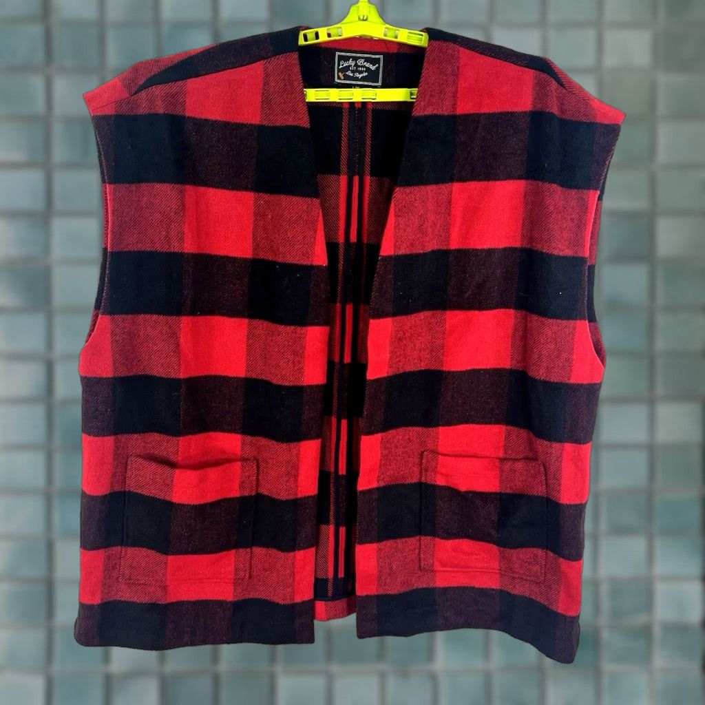 Lucky Brand Lucky Brand Buffalo Plaid Wool-Blend Vest Womens XL Red/Black Casual Fall Winter Size XL / US 12-14 / IT 48-50 - 1 Thumbnail