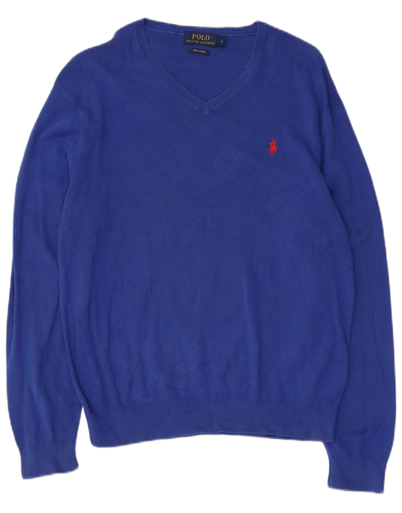 Polo Ralph Lauren Mens V-Neck Jumper Sweater Small Blue Cotton Size US S / EU 44-46 / 1 - 1 Thumbnail