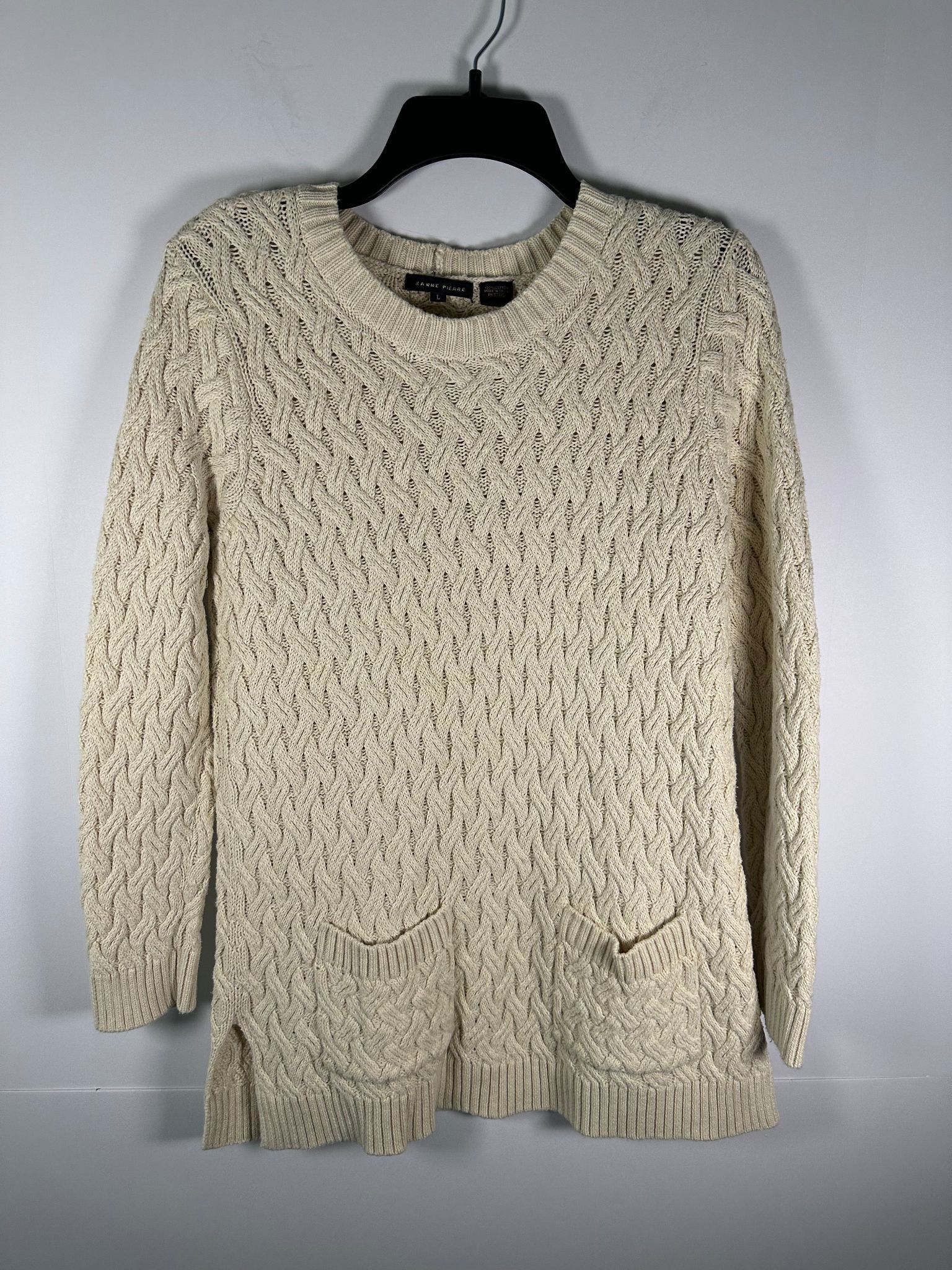 Other Jeanne Pierre Sweater Women L Cream Cable Knit Tunic Pocket Size L / US 10 / IT 46 - 1 Thumbnail