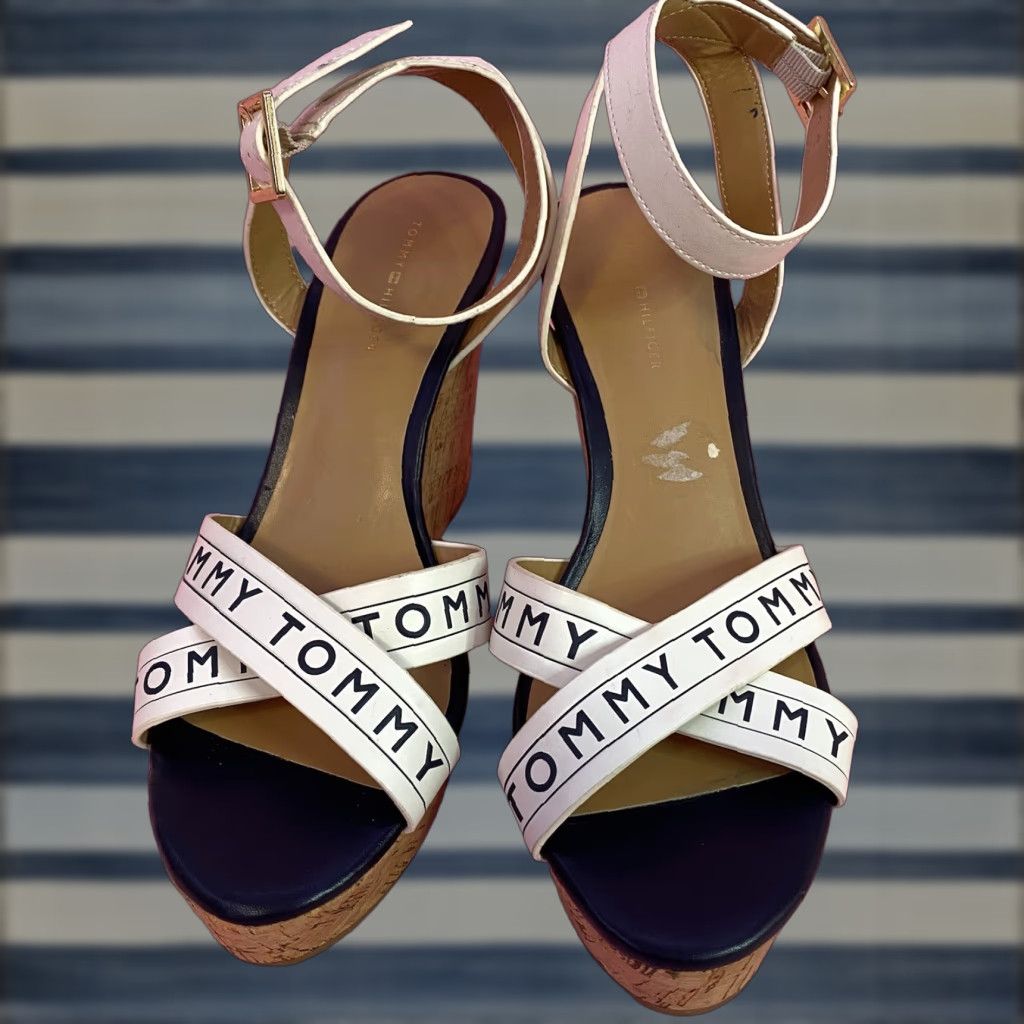 Tommy Hilfiger Tommy Hilfiger Women's Sandal Strappy Wedge Spell Out 4.5” TWKRESHA-C Size 9 M Size US 7 / IT 37 - 1 Thumbnail
