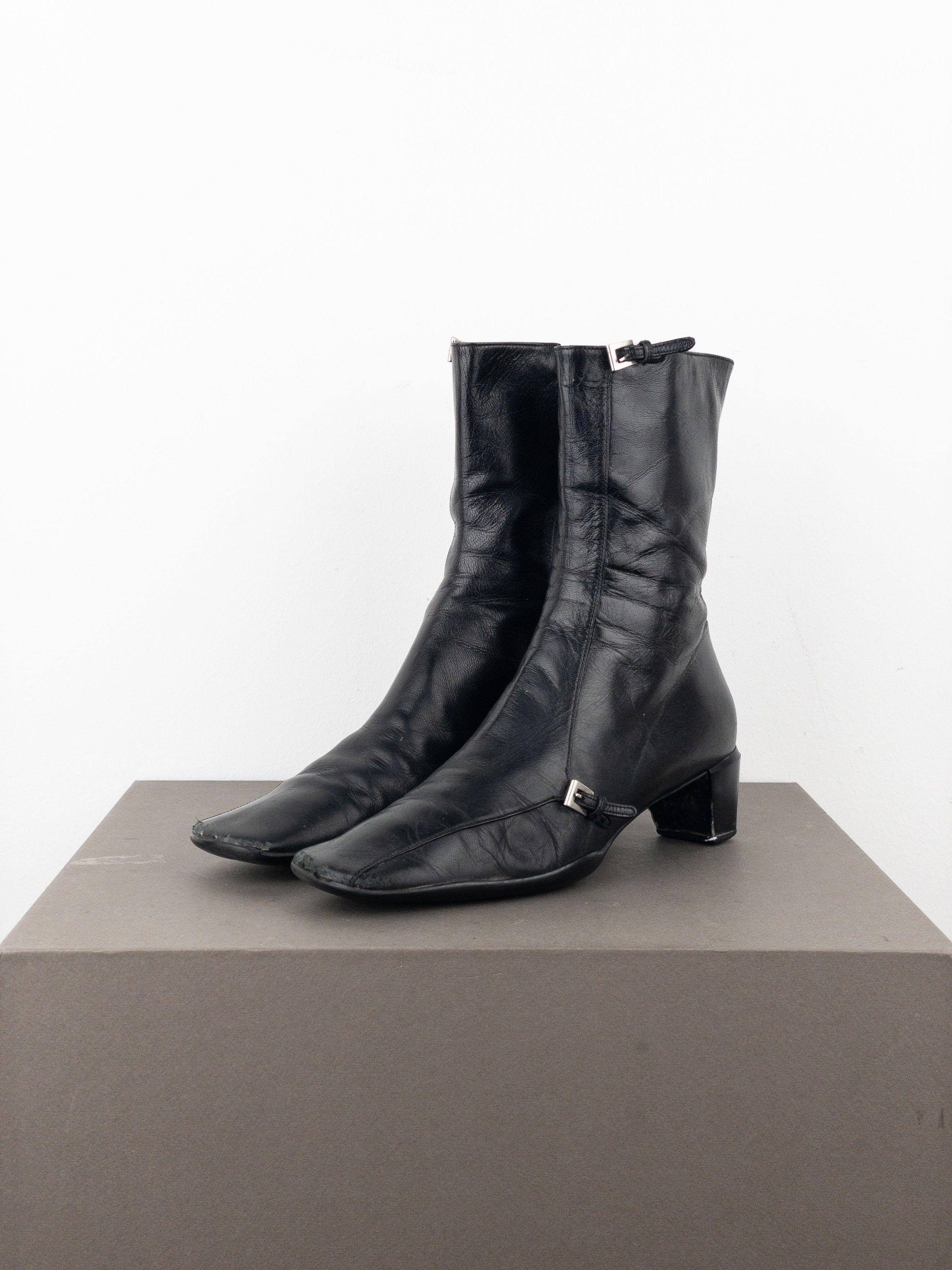Prada 2000s Square Toe Sports Buckle Kitten Heel Ankle Boots Size US 5.5 / IT 35.5 - 1 Thumbnail
