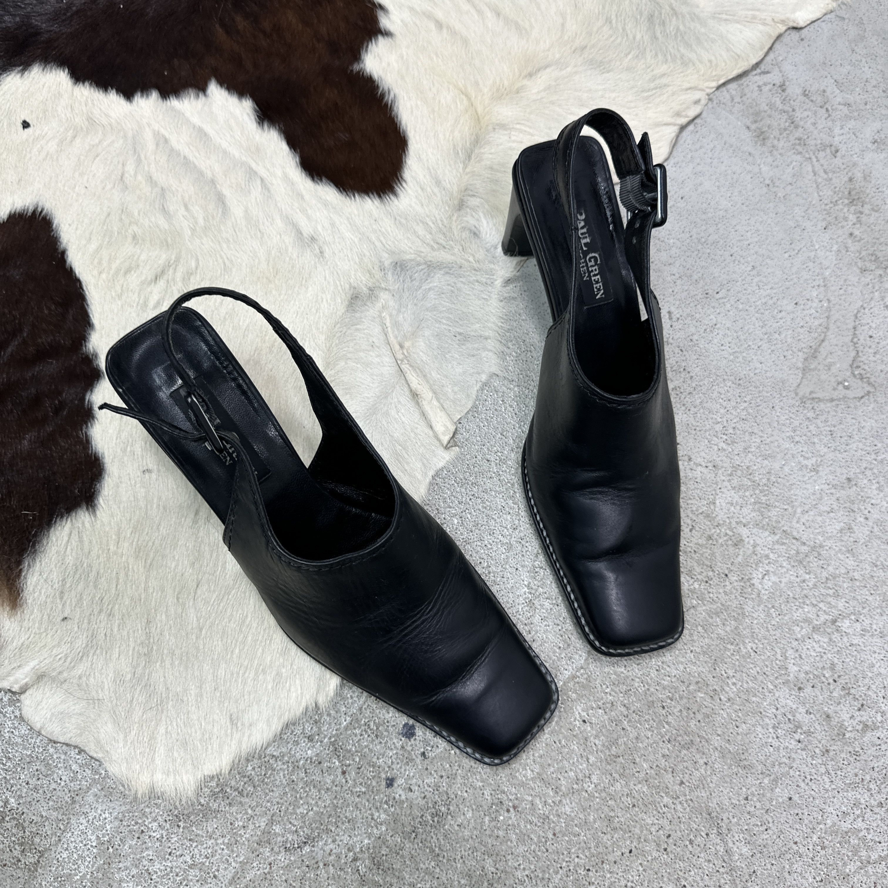 Vintage Vintage Avant Garde Leather Sling Back Square Toe Heels Y2K Size US 9 / IT 39 - 3 Thumbnail