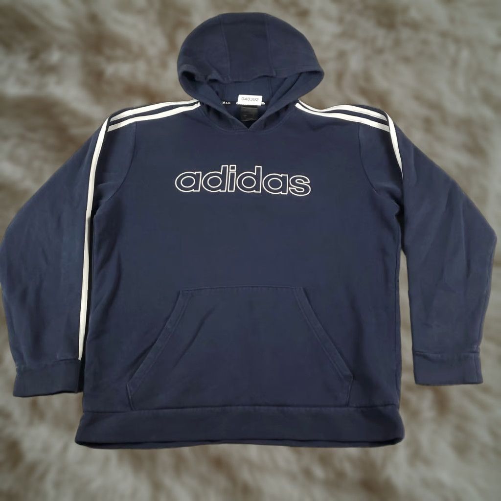 Adidas adidas Hoodie Mens Large Blue Pullover Sweatshirt Hooded Sweater Casual Knit Logo Mock Neck Long Sleeve Pullover Size US L / EU 52-54 / 3 - 1 Thumbnail