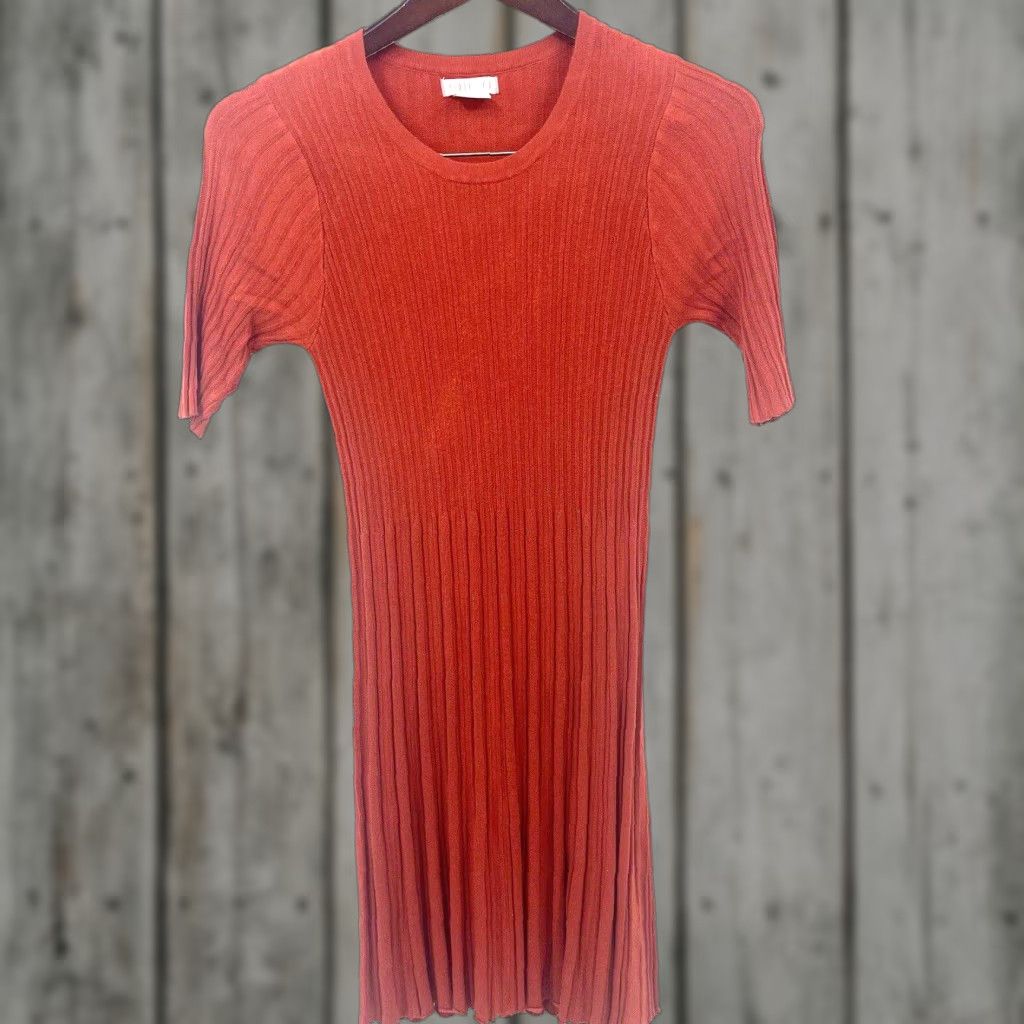 Vintage Cooperative Dress Women's XS Red Cotton Knit Short Sleeve High Neck Mini Casual Party Womens Size 26" / US 2 / IT 38 - 1 Thumbnail