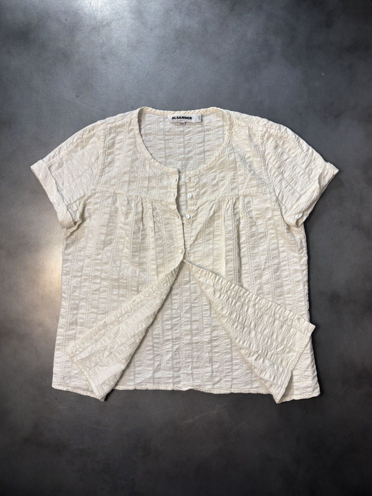 Jil Sander × Vintage Vintage Jil Sander Shirt Crinkle Plisse Short Sleeve Sheer Size XXS / US 00 / IT 34 - 1 Thumbnail