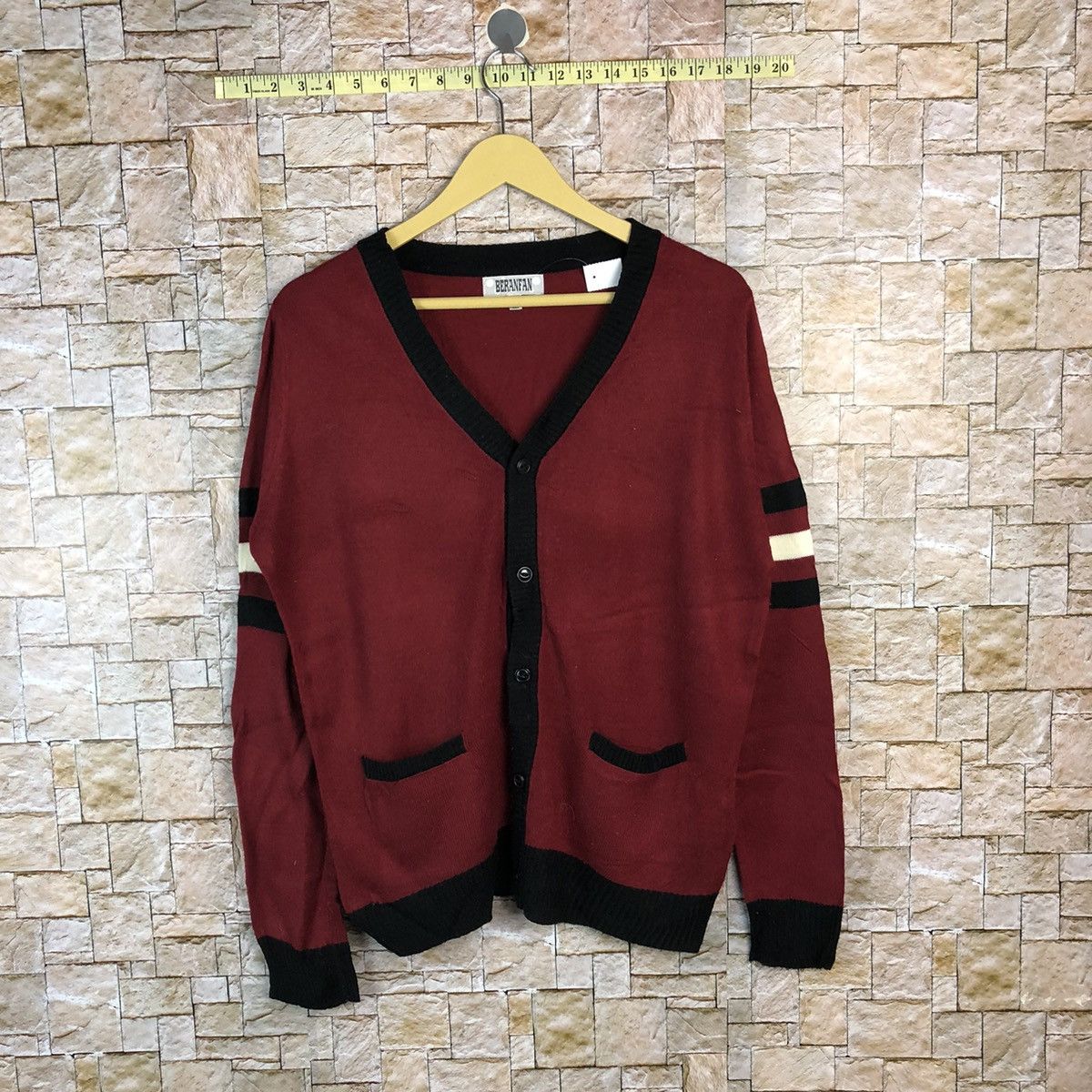 Homespun Knitwear × Japanese Brand Beranfan Red Maroon Cardigan vintage #A654 Size US M / EU 48-50 / 2 - 1 Thumbnail