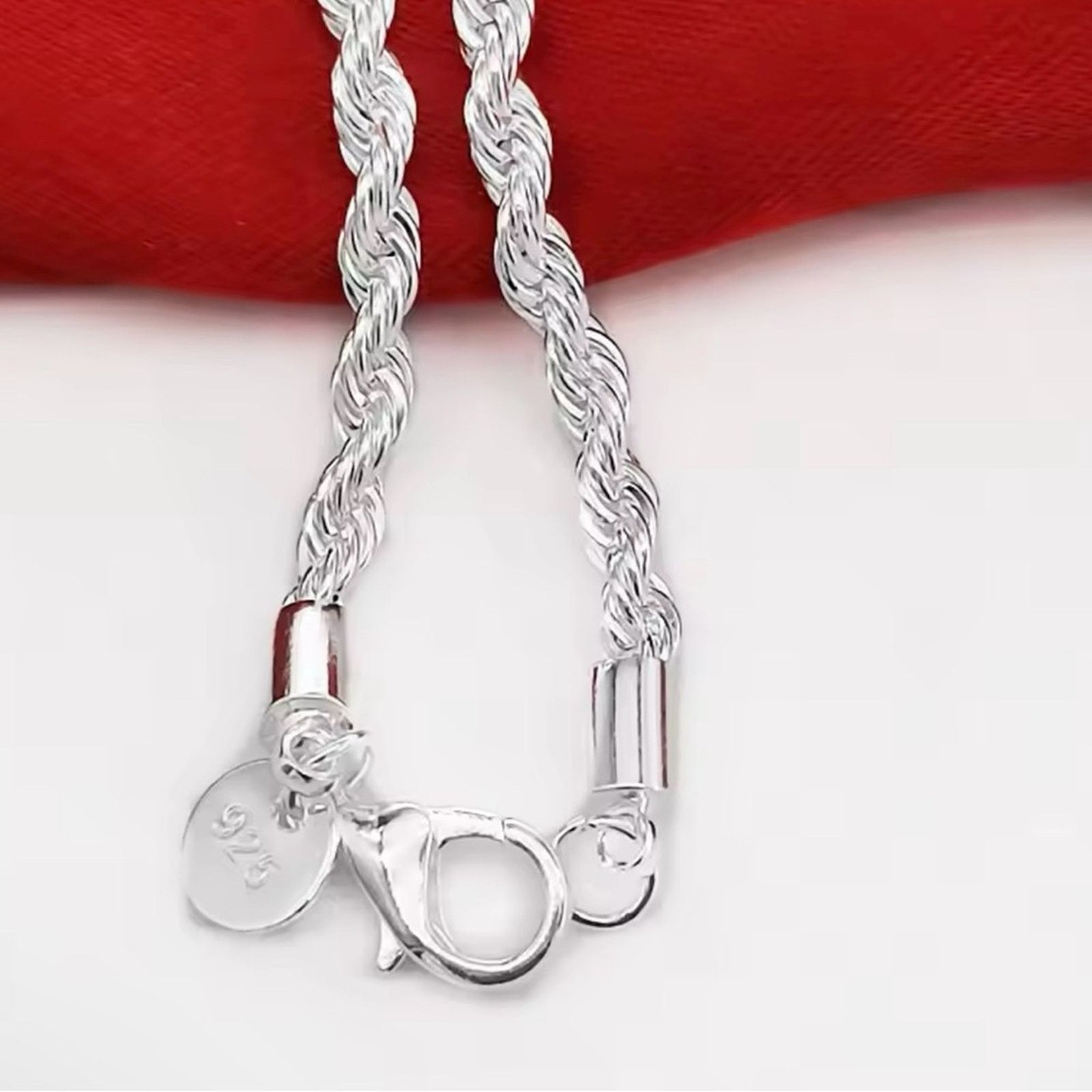 Other Sterling Silver 4MM Twisted Rope Chain Bracelet Size ONE SIZE - 5 Thumbnail