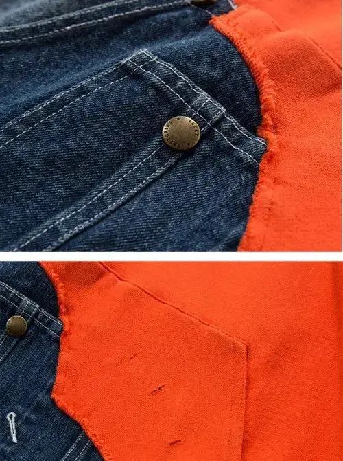 Other 2020S/S Simple Blue Japan Orange Denim Patchwork Hoodie Size US M / EU 48-50 / 2 - 4 Thumbnail