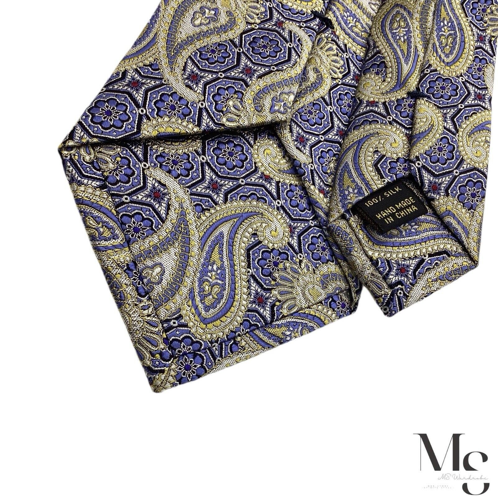 Jos. A. Bank JOS. A. BANK Blue Gold Paisley Silk Tie Hand Made In China W Size ONE SIZE - 5 Thumbnail