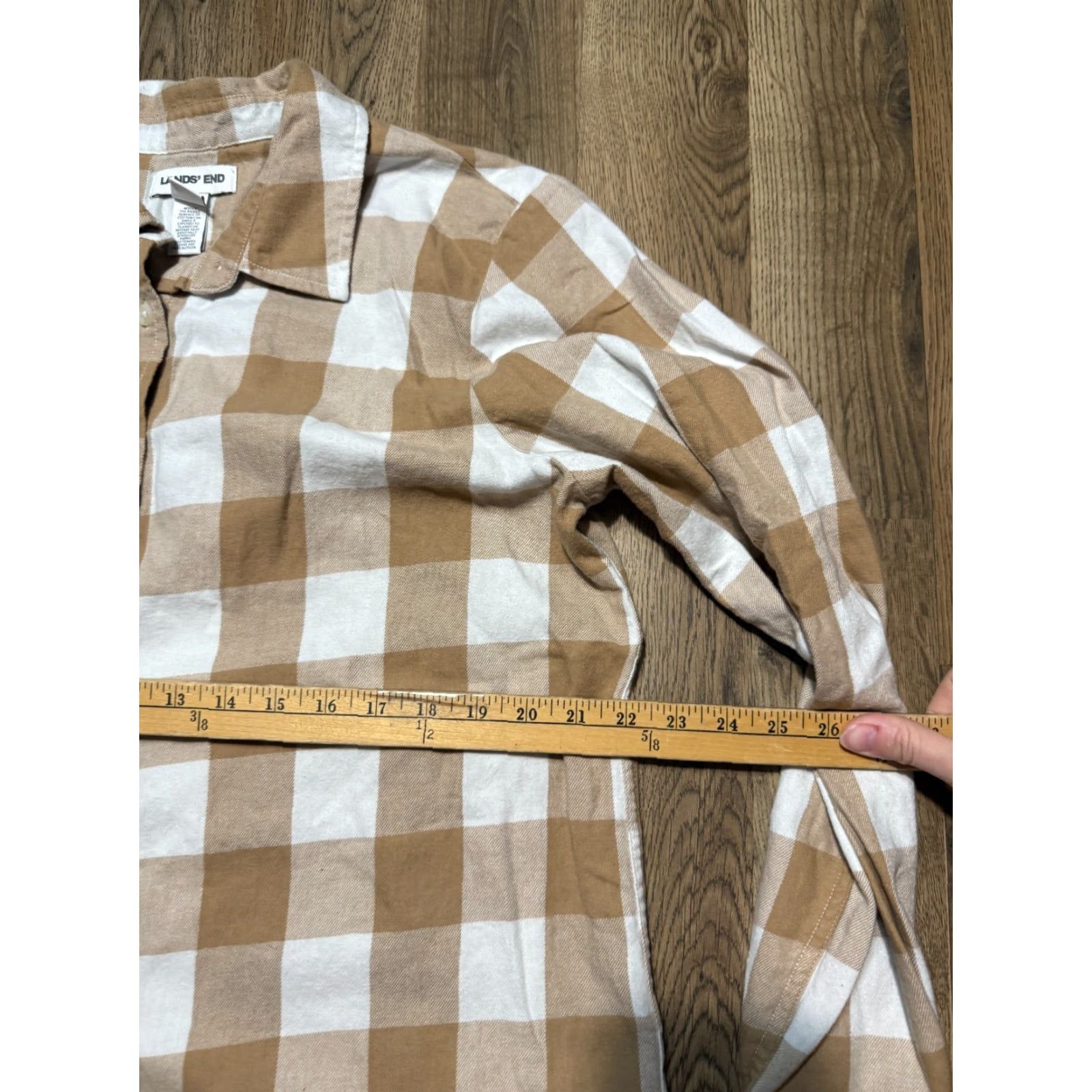 Lands' End Lands' End Shirt Women XL Brown White Check Long Sleeve Button-Up Shirt Size XL / US 12-14 / IT 48-50 - 7 Thumbnail