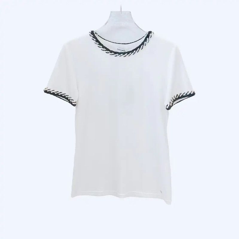 Chanel Chanel White Cotton T-Shirt with Distinctive Trim 0089 Size S / US 4 / IT 40 - 1 Thumbnail