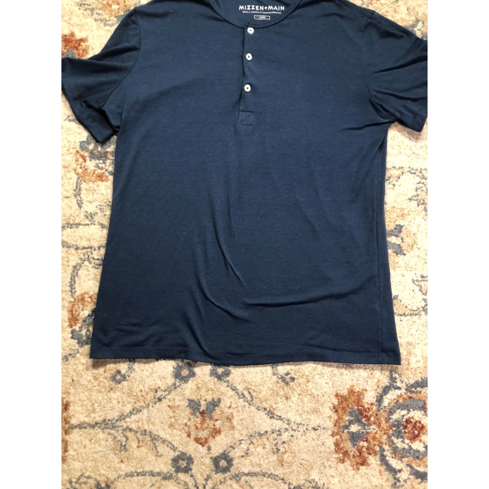 Mizzen+Main Mizzen+Main Henley Shirt Mens Large Blue Short Sleeve Tagless Casual Knit T-Shirt Size US L / EU 52-54 / 3 - 5 Thumbnail