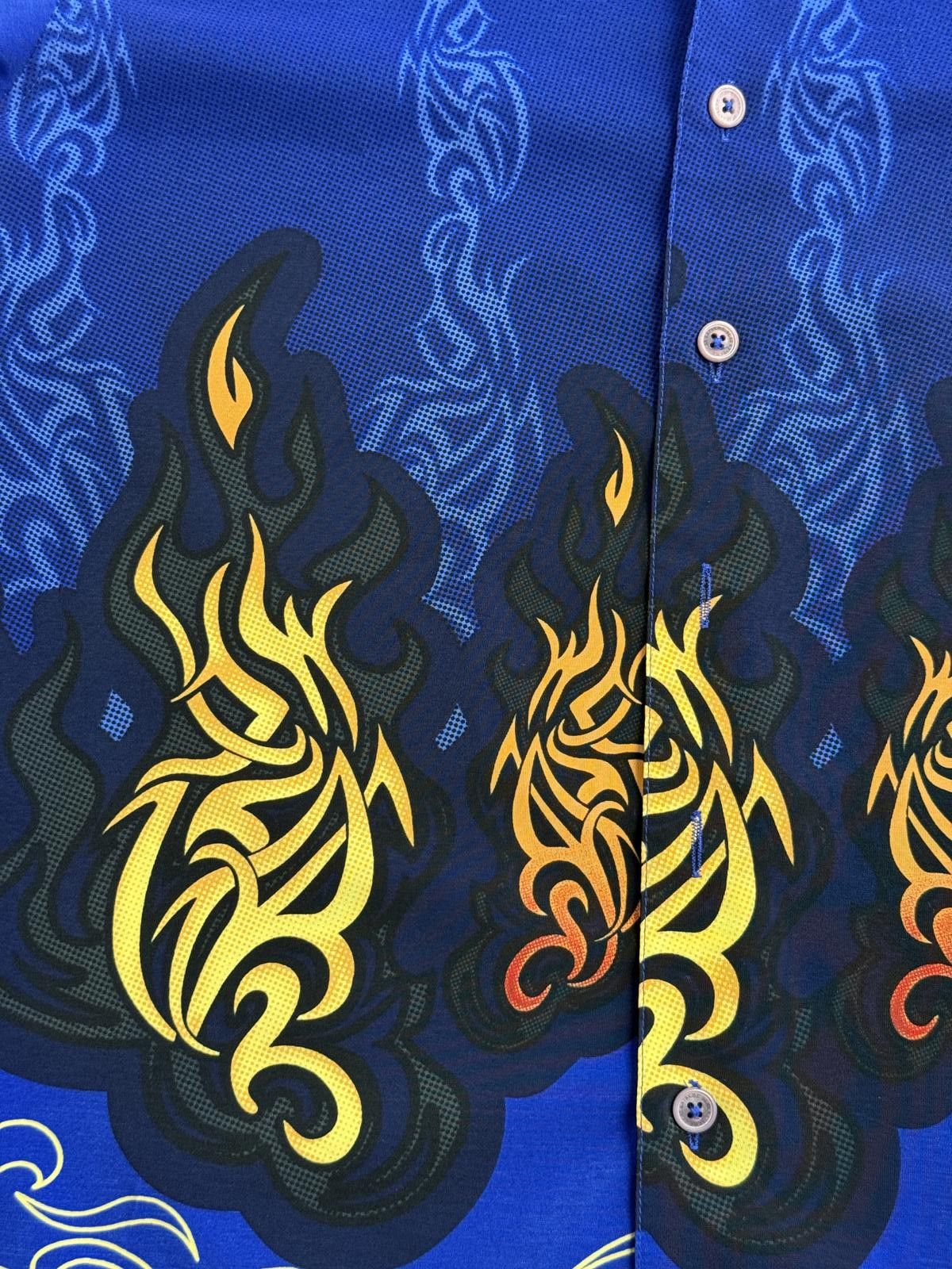 Extreme Cashmere Blue Flame Button Up Y2k Tribal Fire Extreme Gear Hawaiian Size US M / EU 48-50 / 2 - 3 Thumbnail