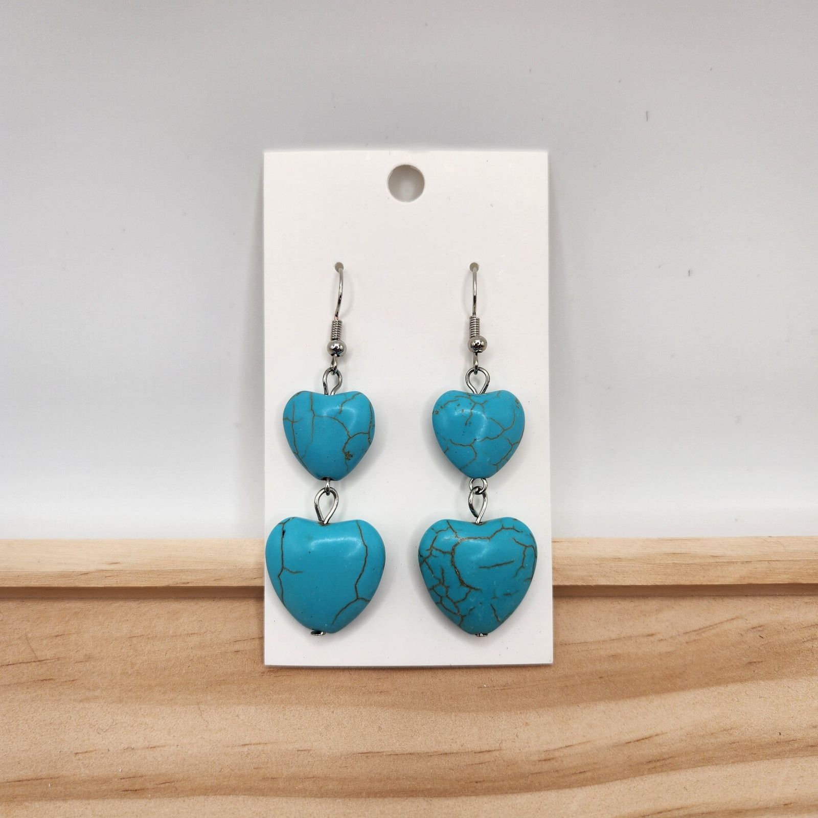 Other Double Turquoise Mosaic Heart Tiered Dangle Earrings Size ONE SIZE - 2 Thumbnail