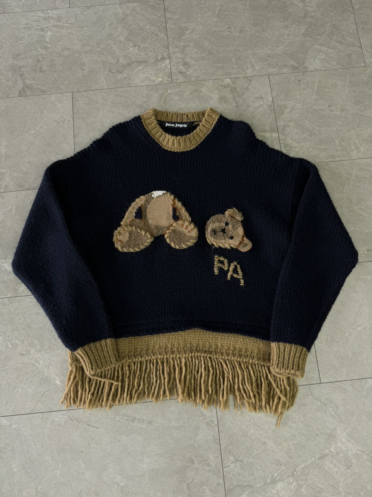 Palm Angels Teddy Bear Knit Fringed Sweater
