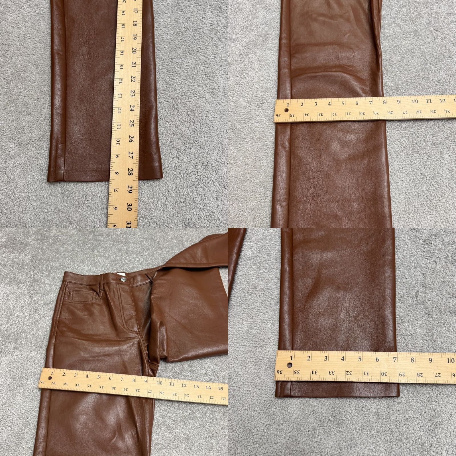 Vintage Wilfred Melina Faux Leather Straight Leg Pants Womens 2 Brown 26in Waist 28in Inseam Button Zip Front Flat Front Dress Pants Size 26" / US 2 / IT 38 - 9 Thumbnail