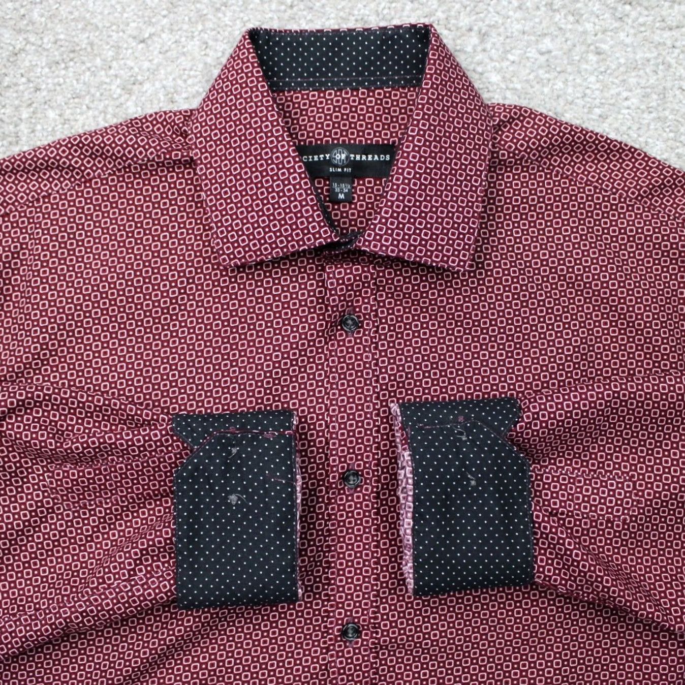 Vintage Society of Threads Shirt Mens 15-15 1/2 33/34 Red Black Slim Fit Geometric Long Sleeve Dress Shirt Mens Size US L / EU 52-54 / 3 - 2 Thumbnail