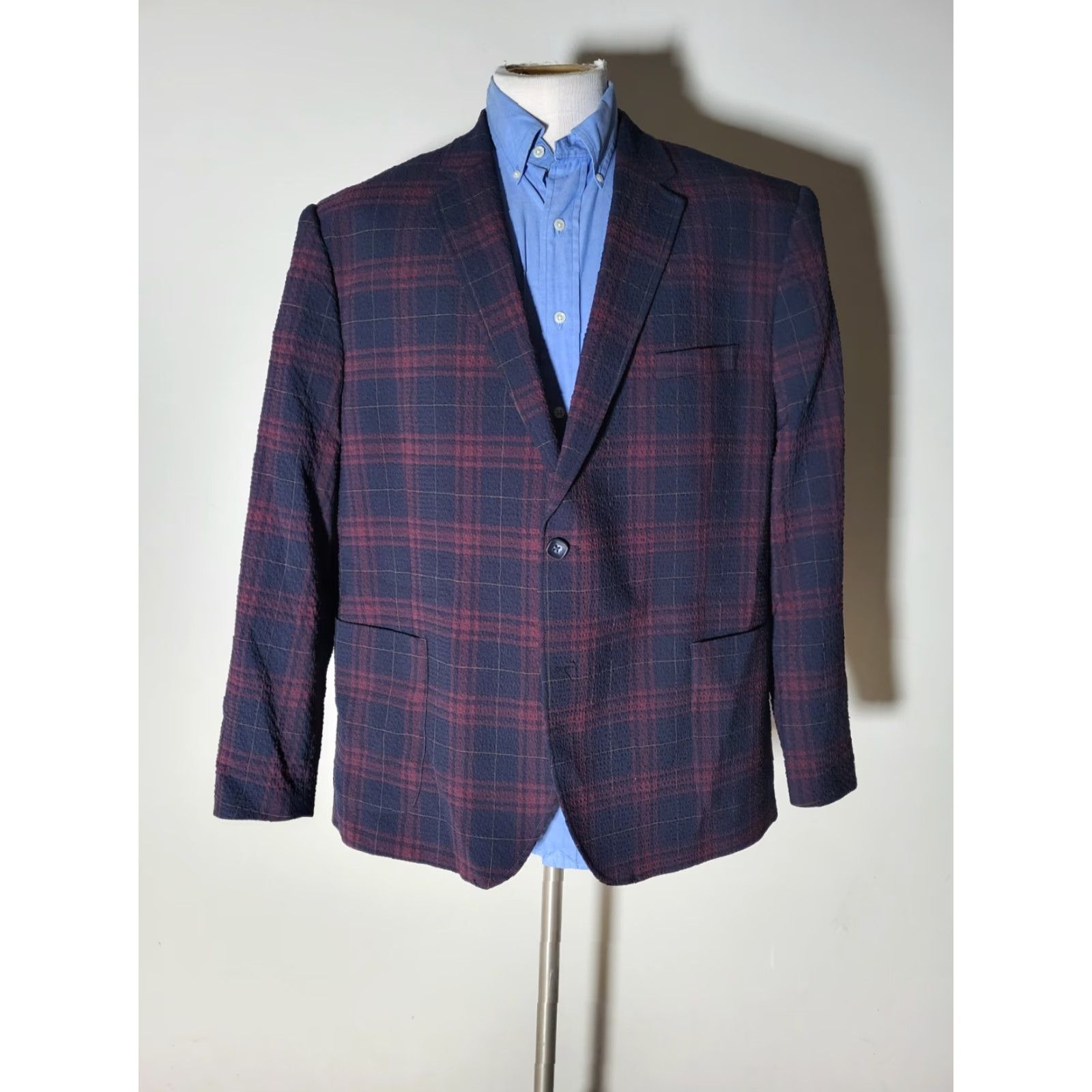 English Laundry English Laundry 48R Blazer Jacket Sport Coat Notch Lapel Plaid Wool Polyester Seersucker Stretch 2-Button Double-Vented Regular Fit Multicolor Size 48R - 5 Thumbnail