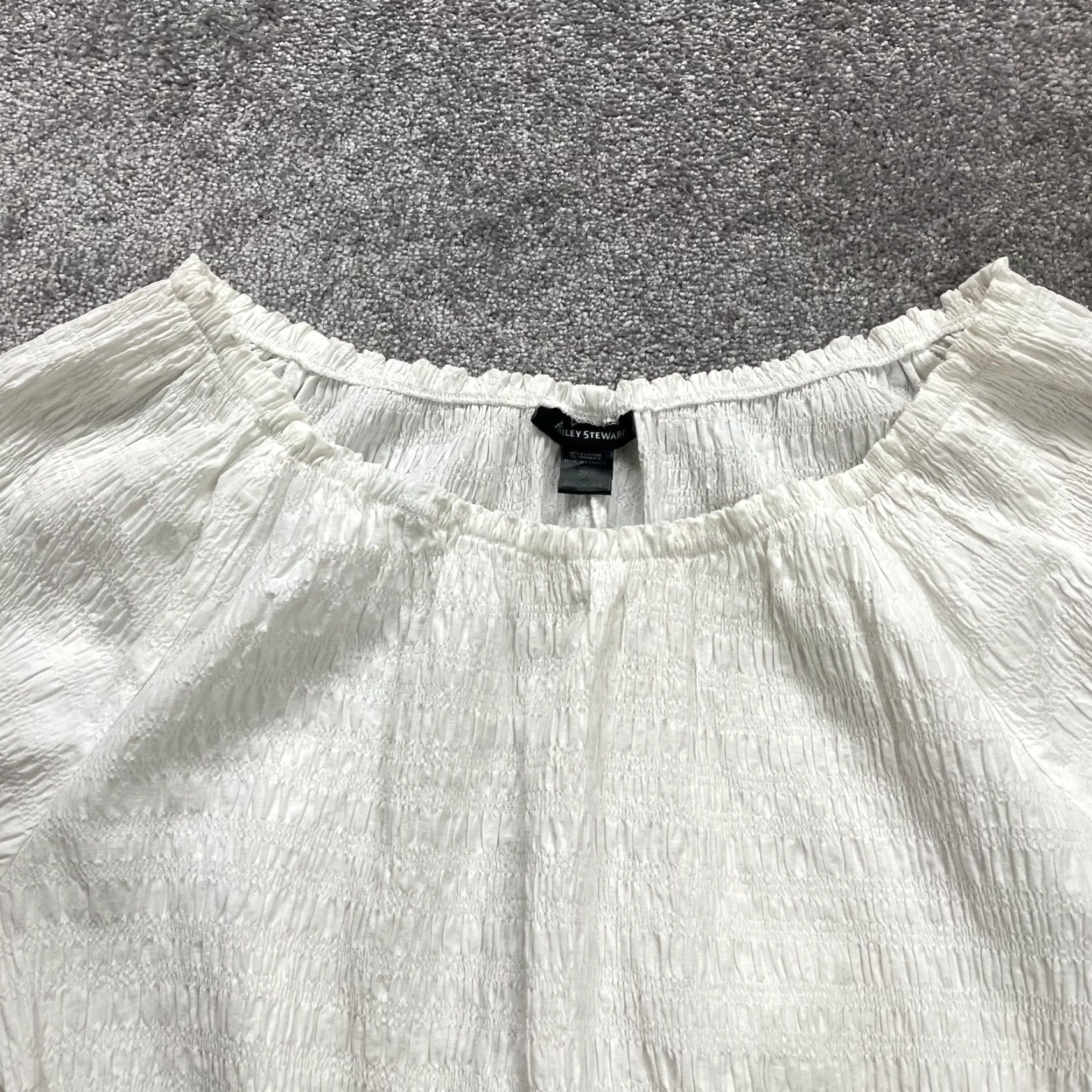 Vintage Ashley Stewart Blouse Women 2XL White Off Shoulder Short Sleeve Knit Cotton Spandex Casual Top Womens Size XXL / US 16-18 / IT 52-54 - 3 Thumbnail