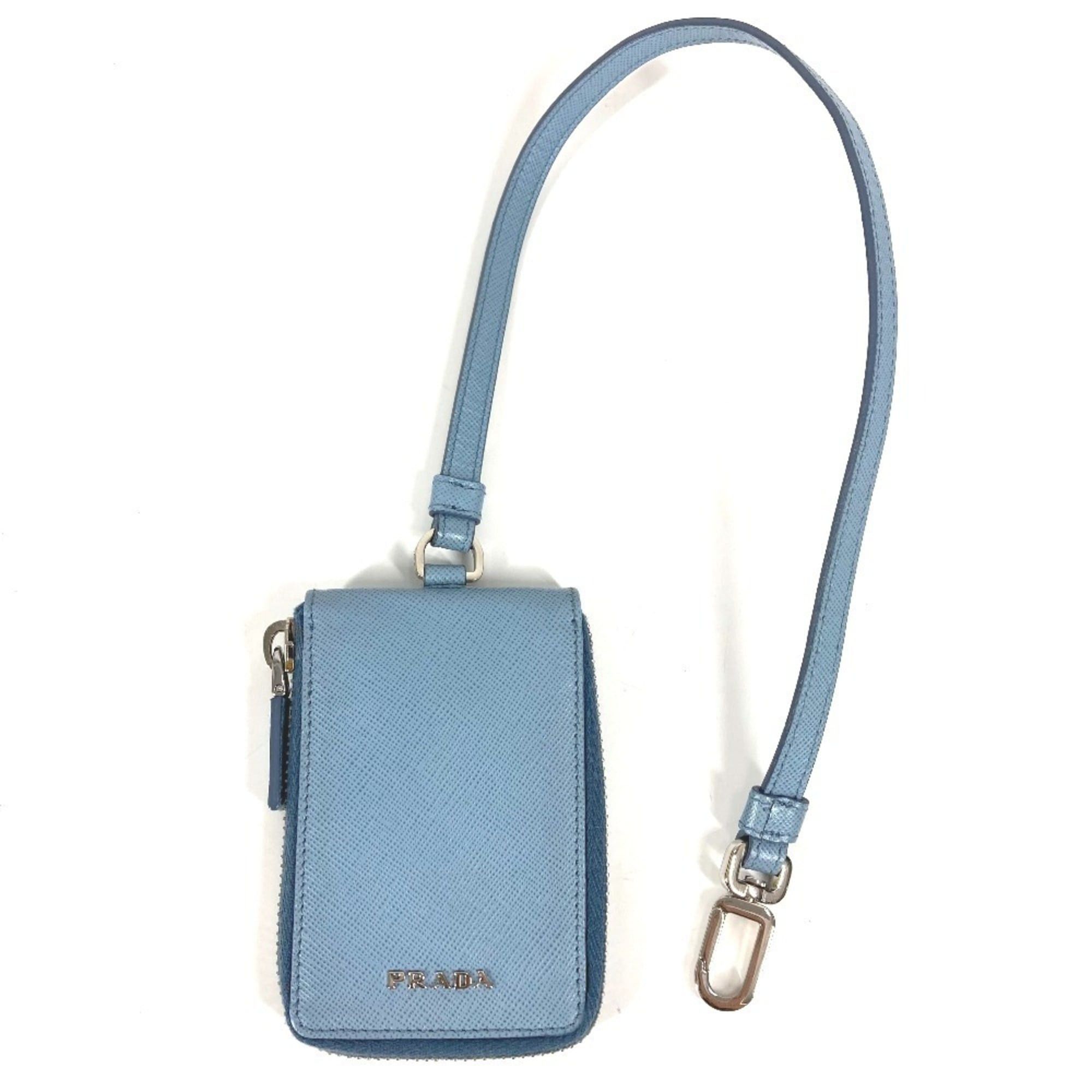 Prada Prada Round Zipper Key Case with Strap, Logo, 6-Piece Case, Leather, Men's/Women's, Blue Size ONE SIZE - 1 Thumbnail
