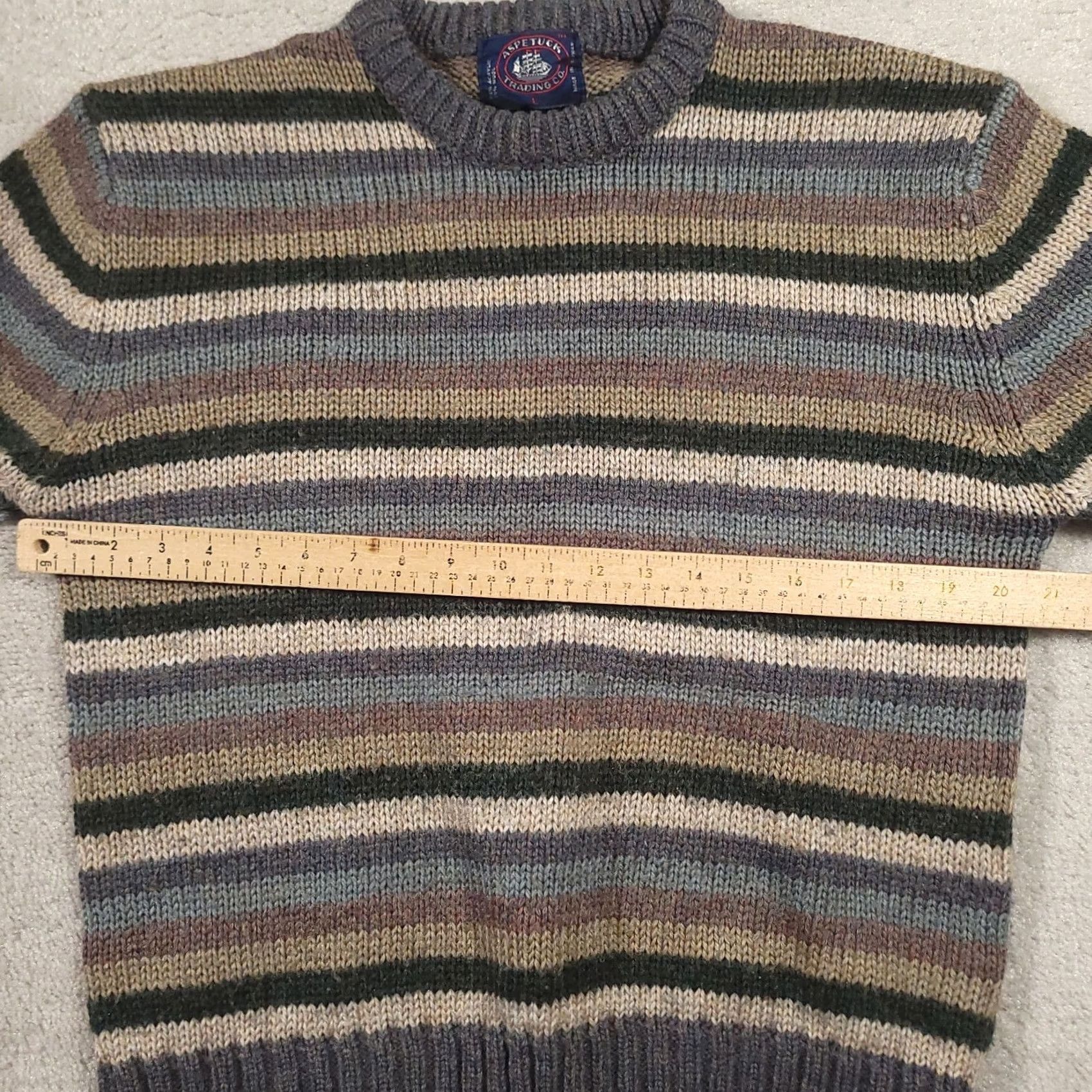CO VINTAGE Aspetuck Trading Co Sweater Mens L Striped 90s Grandpa Crew Wool Size US L / EU 52-54 / 3 - 3 Thumbnail