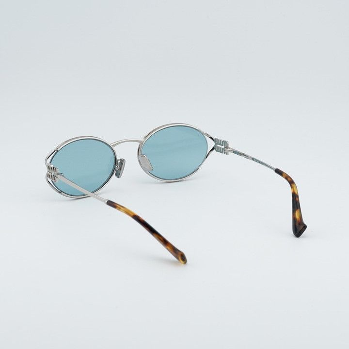 Miu Miu Miu Miu MU52YS 1BC20R Sunglasses Silver Oval Frame, Blue Size ONE SIZE - 4 Thumbnail
