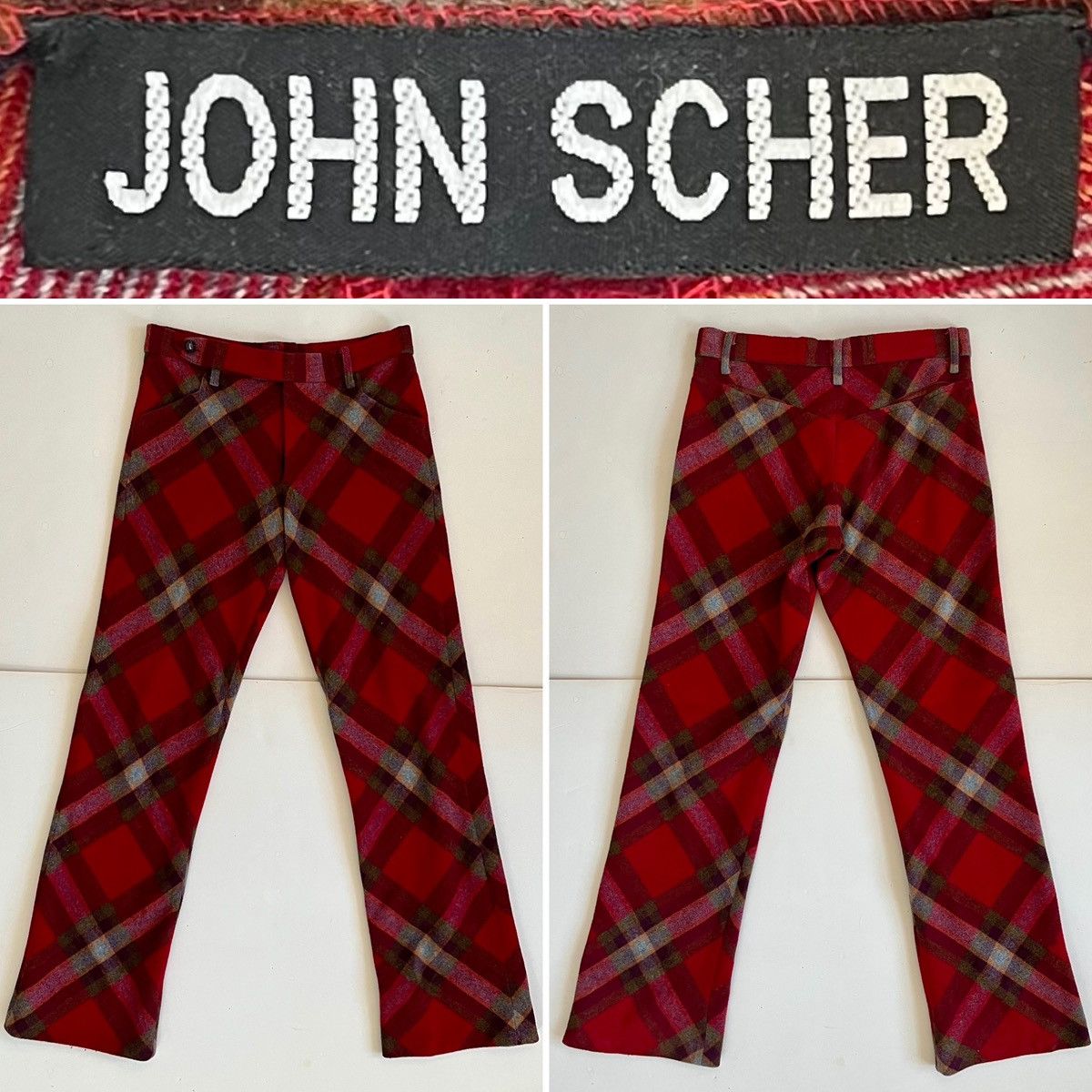 Other John Scher Pants, US Men Small , Bias Cut Wool, Red Plaid Size US 28 / EU 44 - 1 Thumbnail