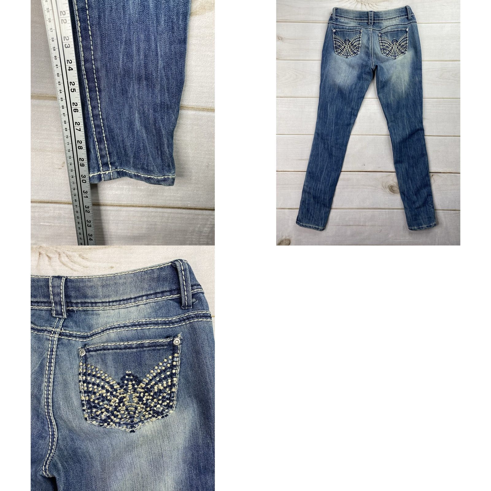 Vintage VINTAGE Bongo Jeans Womens Jr Sz 5 Blue Distressed Denim Low Rise Skinny 90s Girls Clothing Size 27" / US 4 / IT 40 - 8 Thumbnail