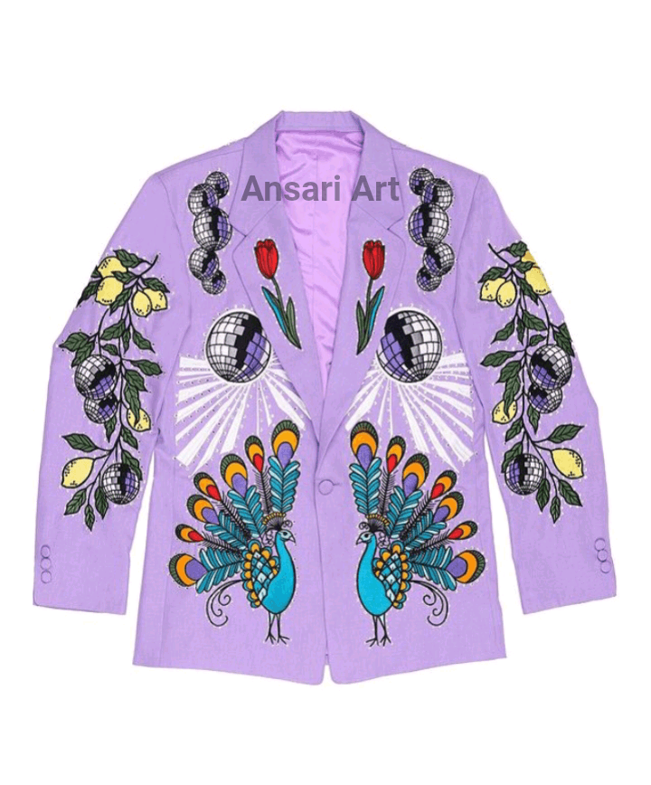 Designer Men Purple 2Pc Embroidered Cocktail Outfits Size 42L - 1 Thumbnail