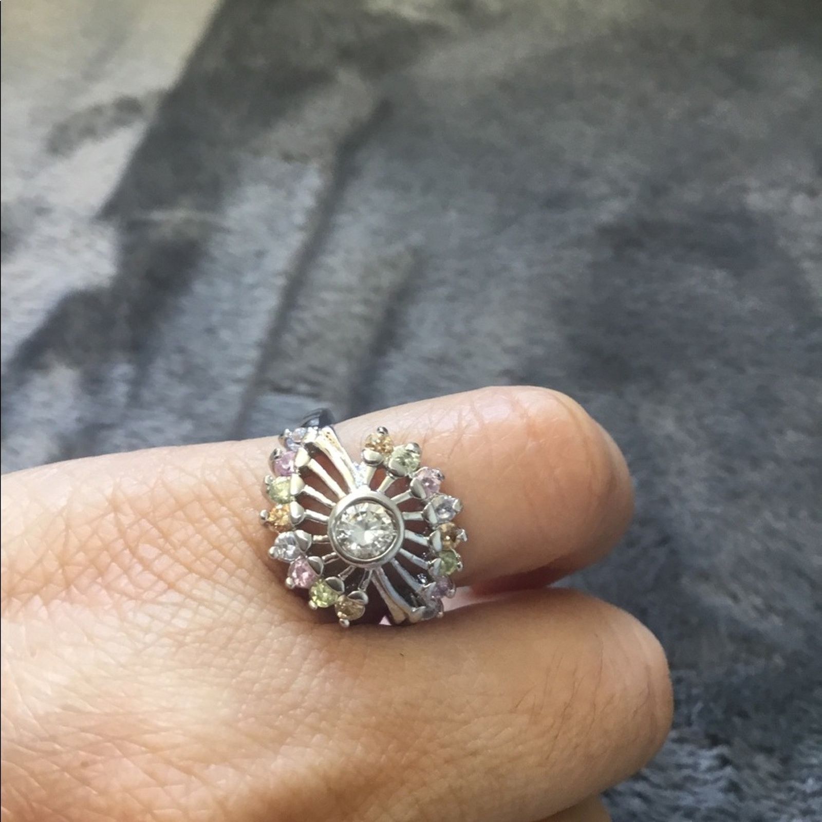 Other Silver Fan Shape Rainbow Crystals Ring Size ONE SIZE - 9 Thumbnail